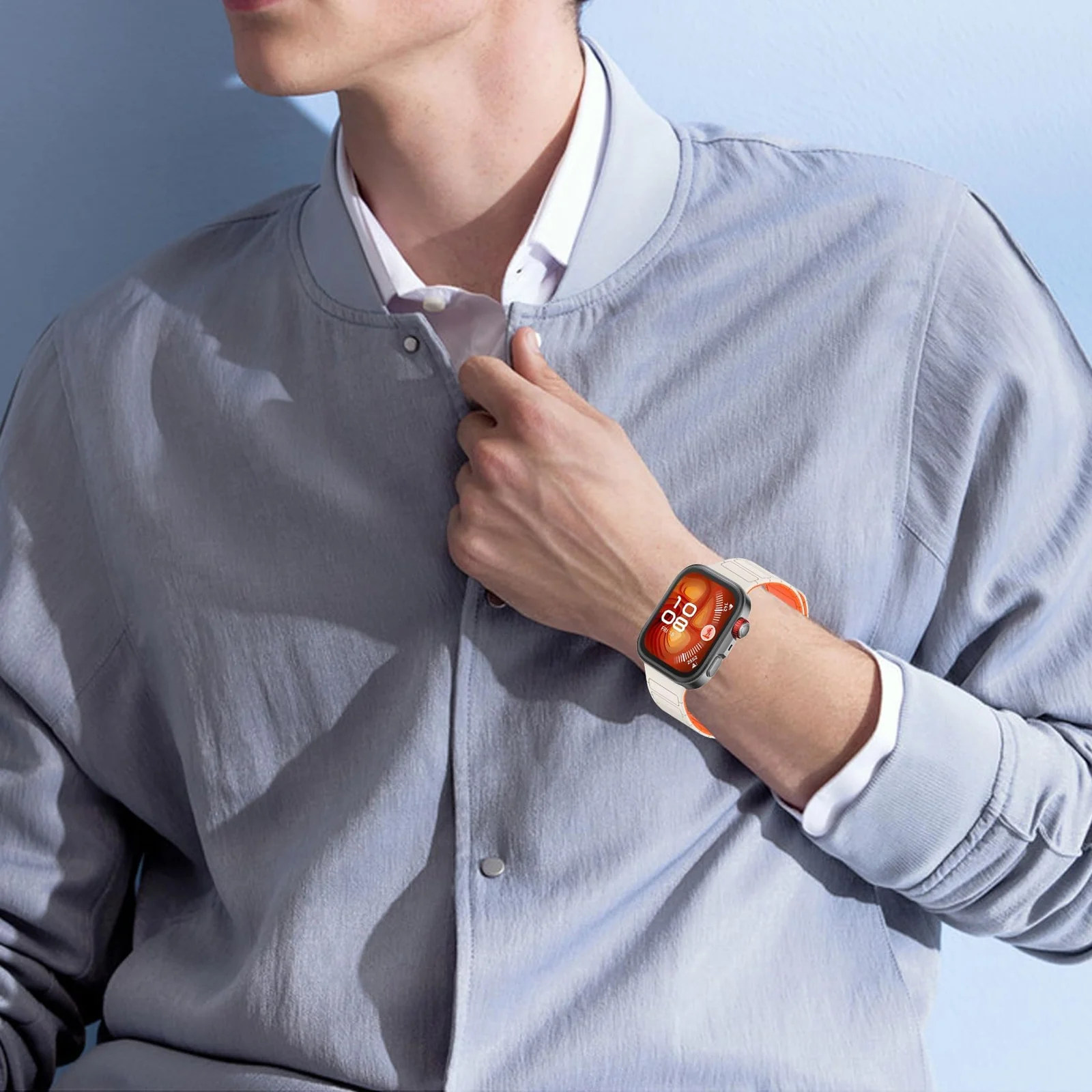 DL3 Mobilak Magnetic Strap for Huawei Watch Fit 4 Pro/Fit4/Fit 3 Replacement Straps Strong Silicone, Easy to Wear, Waterproof, Sporty, Daily Wear Watchbands for Men and Women - Starlight | Orange