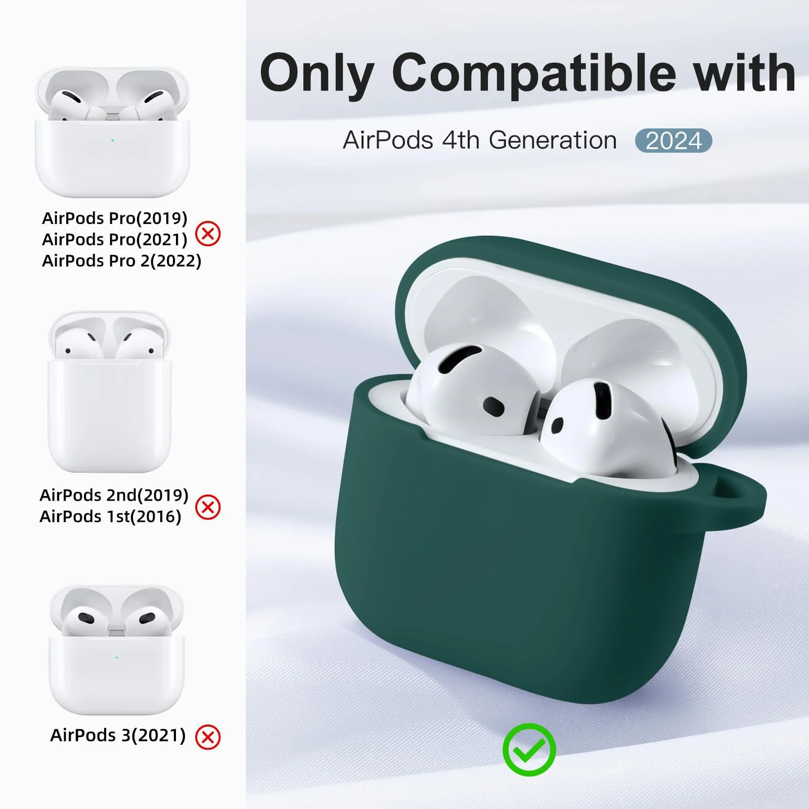 DL3 Mobilak Compatible with AirPods 4 Case (2024), Soft Silicone Full Protective Case Cover with Keychain, For Apple AirPods 4th Generation for Women Men - Green