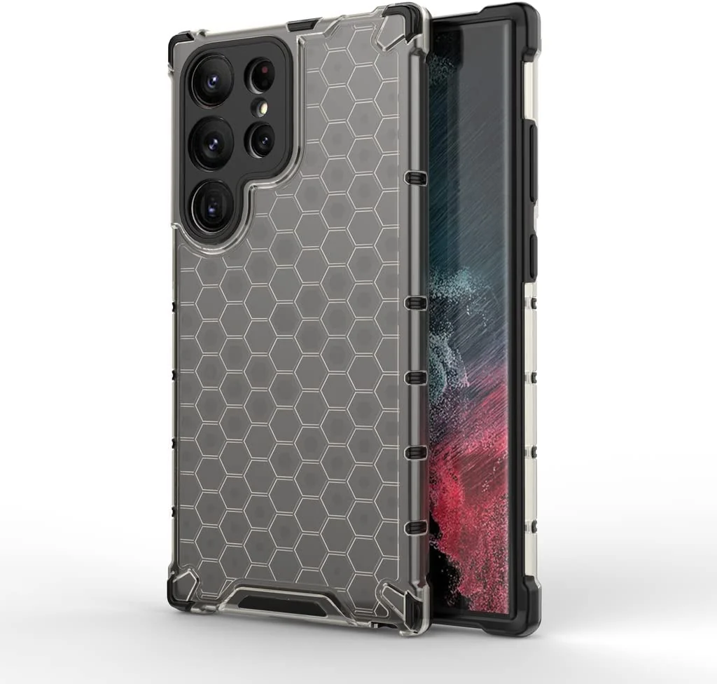 DL3 Mobilak Honeycomb Protective Case for Samsung Galaxy S23 Ultra 6.8inch, Shock-absorbing protection, Transparent design, Slim, lightweight profile - Black