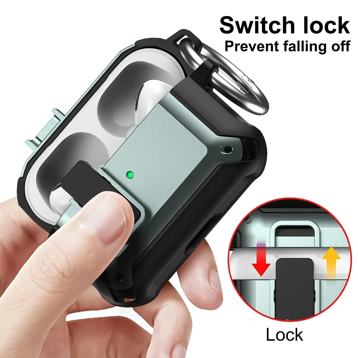 DL3 Mobilak AirPods Pro 2nd/1st Case With Lock Lid, Rugged for AirPods Pro 2/1 (2023/2022/2019) Cool Protective Cover for Men Full-Body Armor Shockproof Skin Shell With Carabiner - Blue/deep Purple
