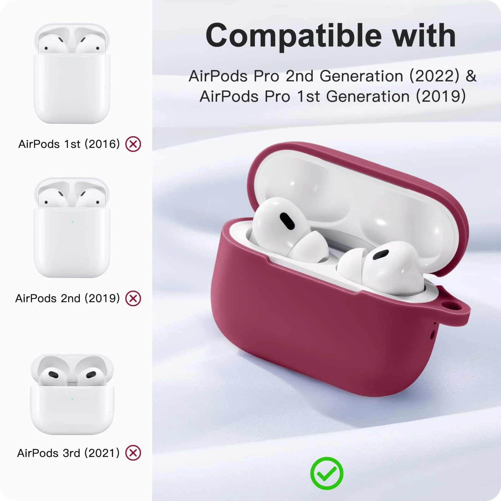 DL3 Mobilak Compatible with AirPods Pro 2nd Generation Case Cover, Protective Silicone Skin with Keychain for Women Men for Apple AirPods Pro Gen 2 (2022), Front LED Visible - Rose Red