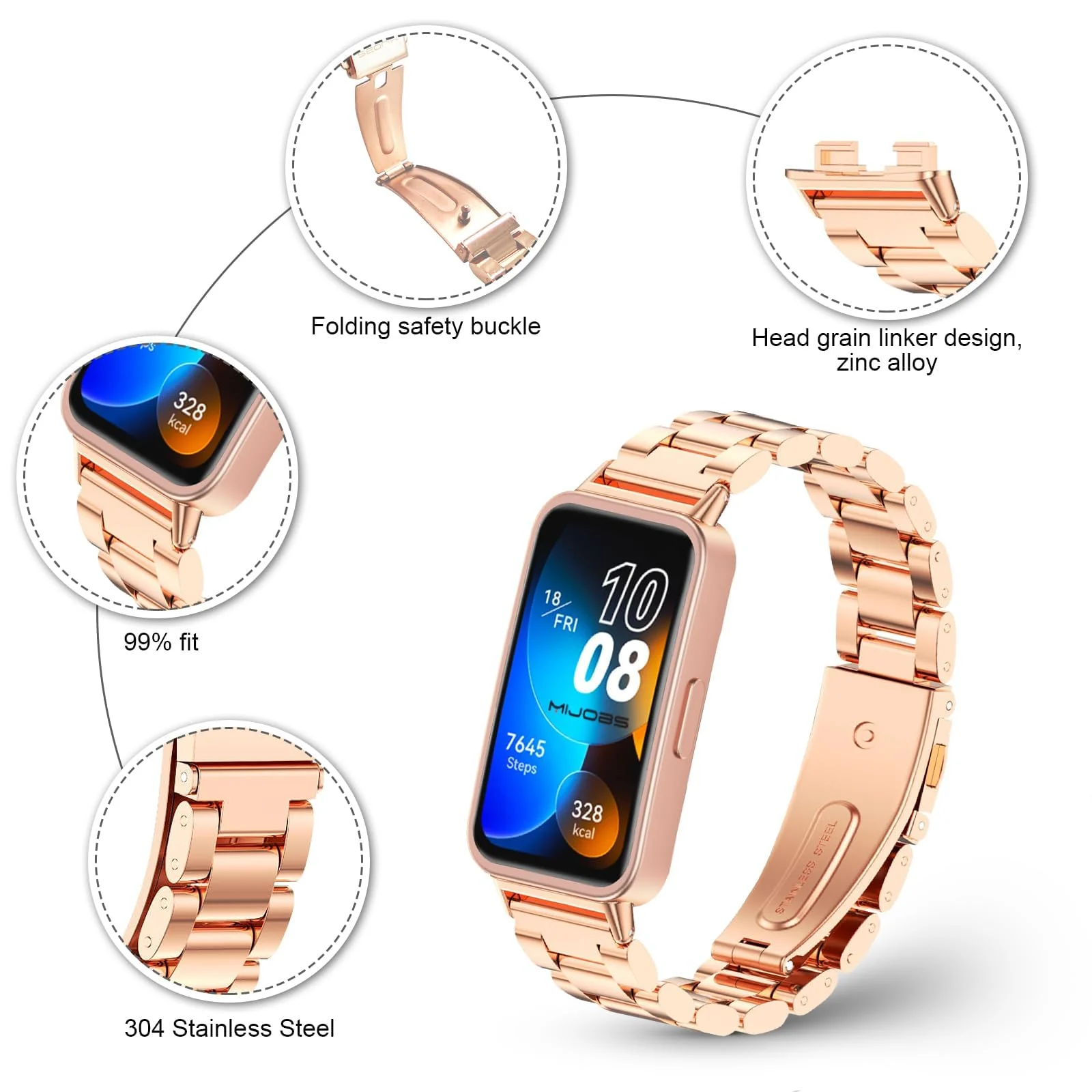 DL3 Mobilak Metal Strap Compatible with HUAWEI Band 10 / HUAWEI Band 9 / HUAWEI Band 8, Stainless Steel Replacement Band with Folding Clasp, Adjustable Replacement Bracelet Wristband - Black