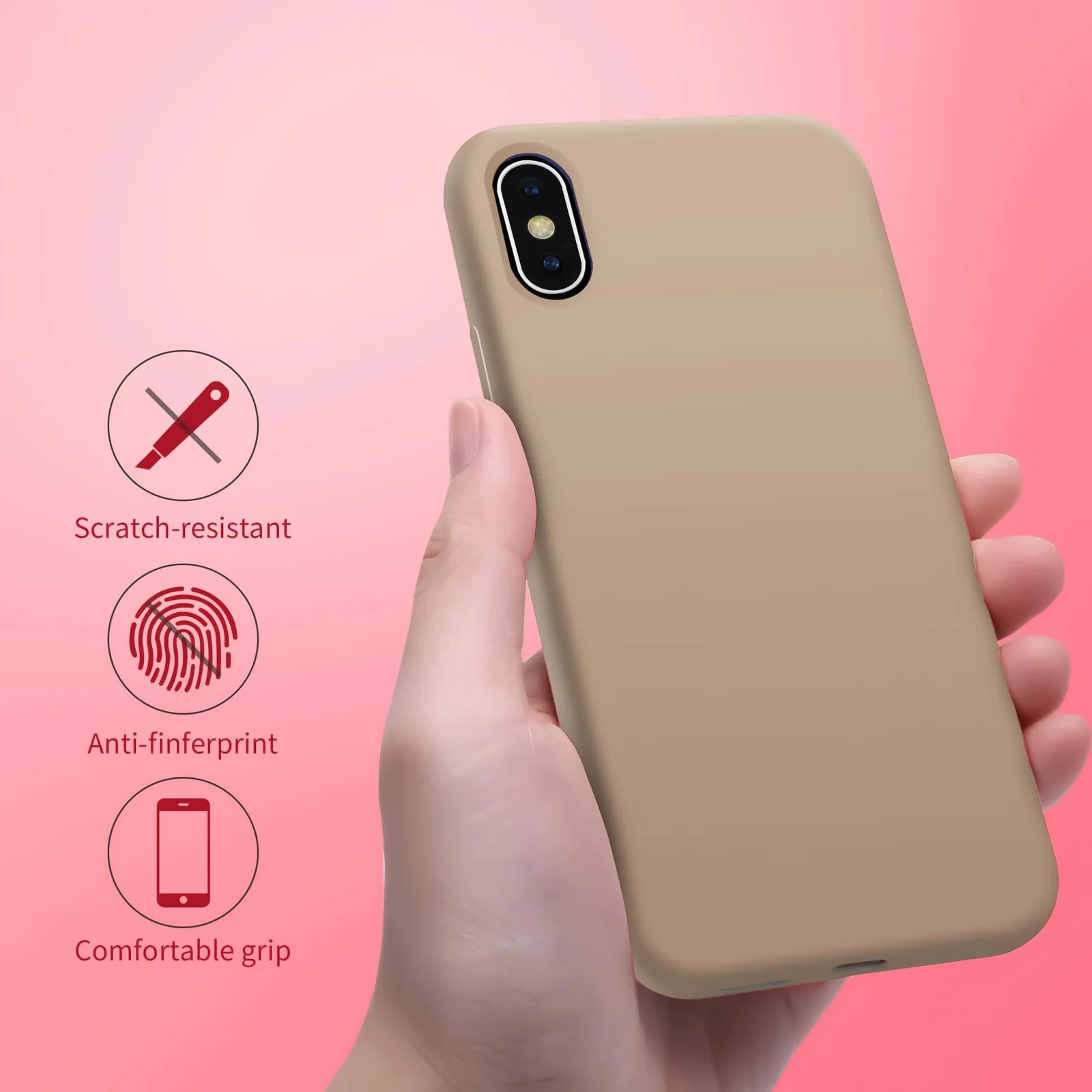 DL3 Mobilak Liquid Silicone Case for iPhone X / iPhone XS, Shock-absorbing protection, Scratch-resistant surface, Soft microfiber lining - Desert
