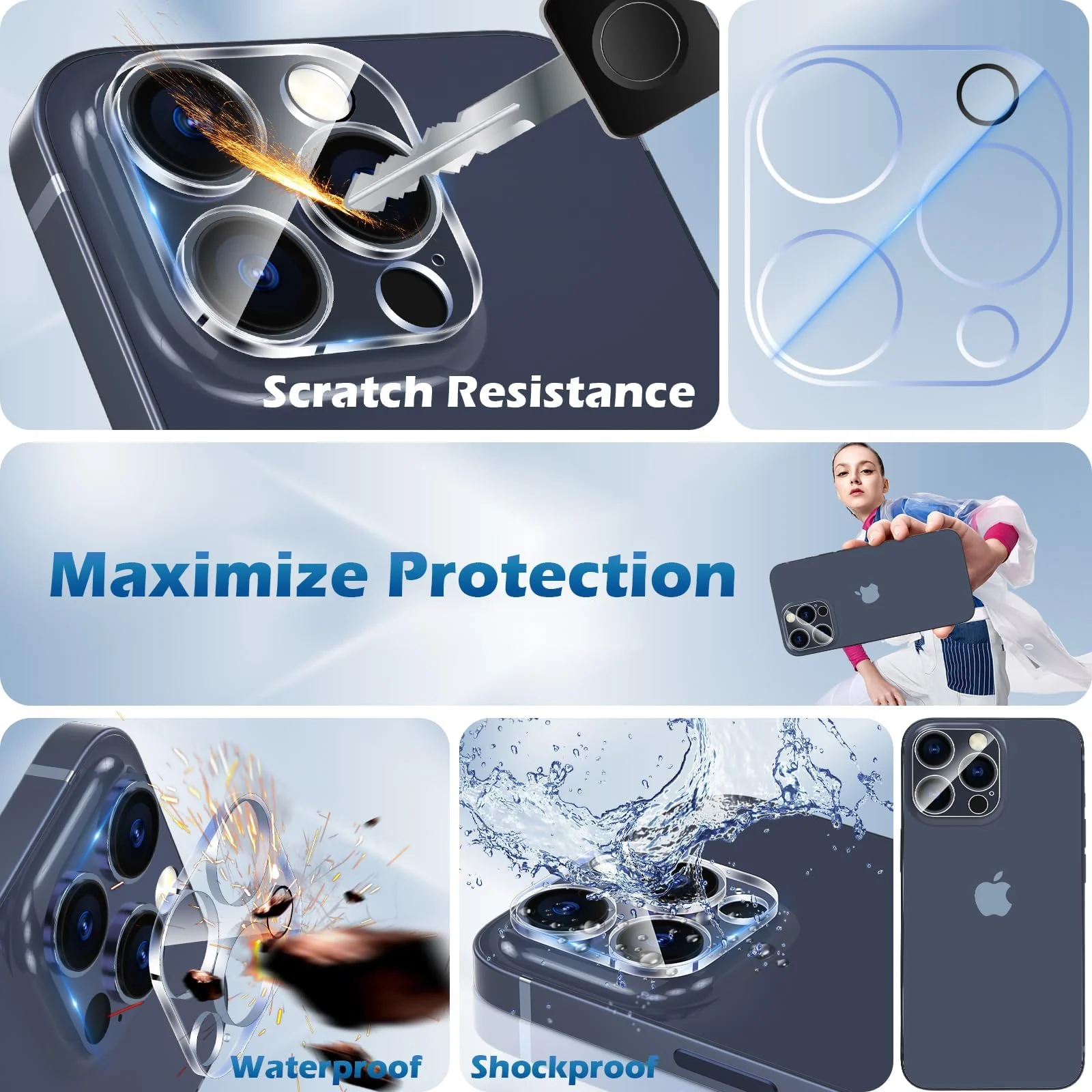 DL3 Mobilak Camera Lens Protector for iPhone 15 Pro/15 Pro Max, Full Coverage Tempered Glass HD Camera Lens Screen Cover Case,9H Hardness Anti-Scratch Camera Screen Protective Lens Film - Clear