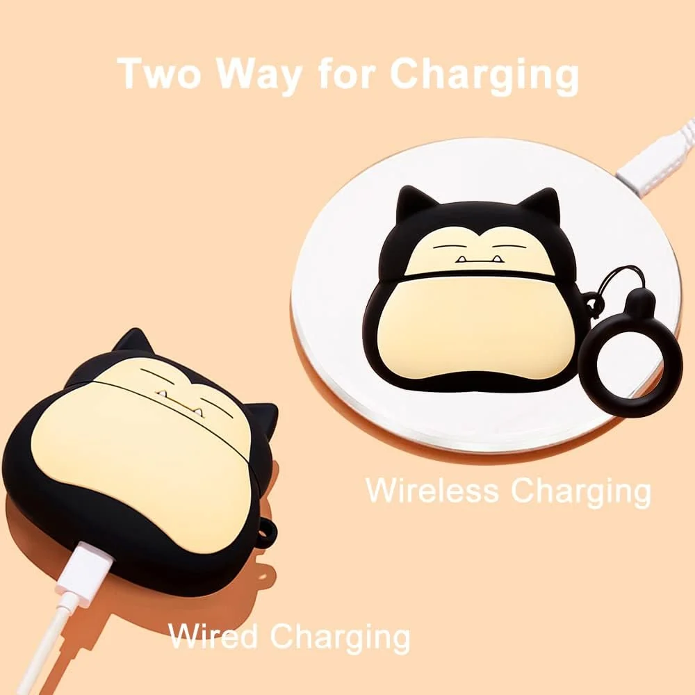 DL3 Mobilak Compatible with AirPods Pro 2/1 Gen Case Soft Silicone Shockproof Cover for Apple iPod Pro 2nd/1st Generation, New 3D Cute Cartoon Creative Fun Case with Keychain Design - Snorlax Black