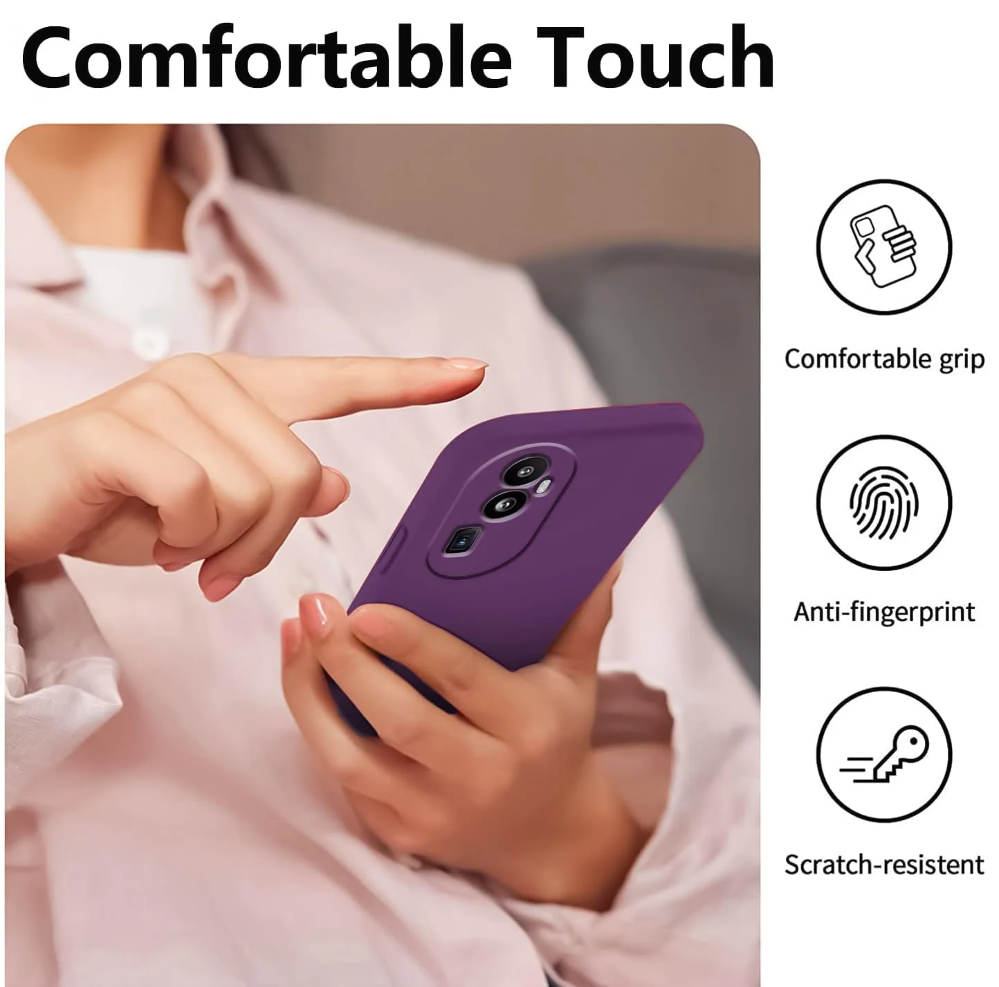 DL3 Mobilak Liquid Silicone Protective Case with Soft Microfiber Lining with Full Camera Protection for OPPO Reno 10 Pro+ Plus 5G - Violet