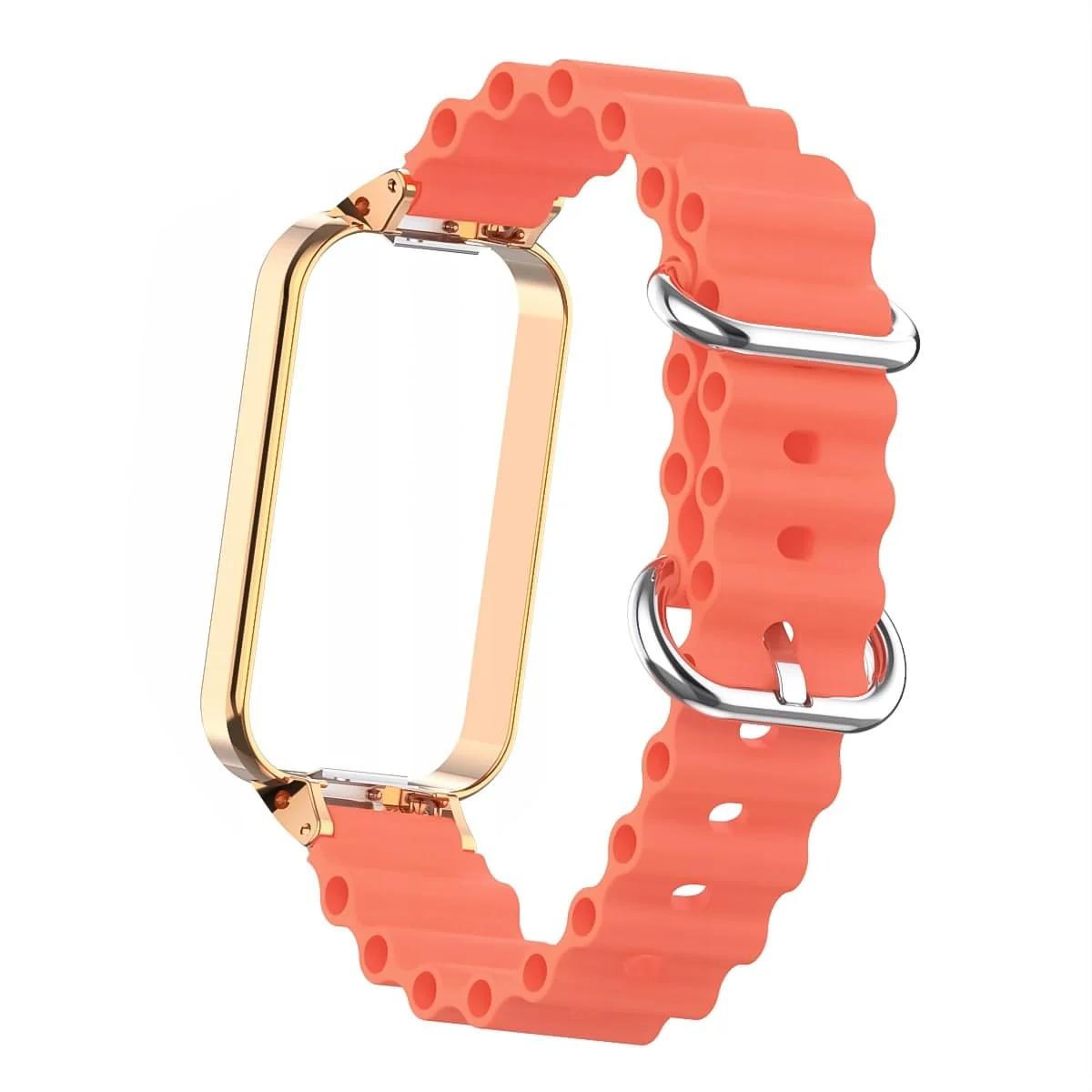 DL3 Mobilak Ocean Strap Compatible with Xiaomi Redmi Band 2/Smart Band 8 Active, Adjustable Silicone Band with Metal Buckle and Frame for Women and Men - Mango Orange