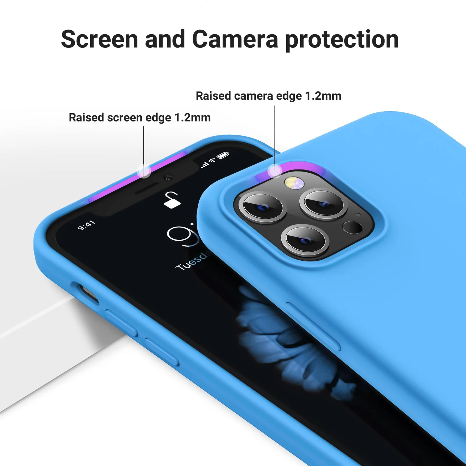 DL3 Mobilak Compatible with iPhone 14 Pro Max (6.7 Inch) Case, Liquid Silicone Case, Full Body Protective Cover, Shockproof, Slim Phone Case, Anti-Scratch Soft Microfiber Lining - Sky Blue