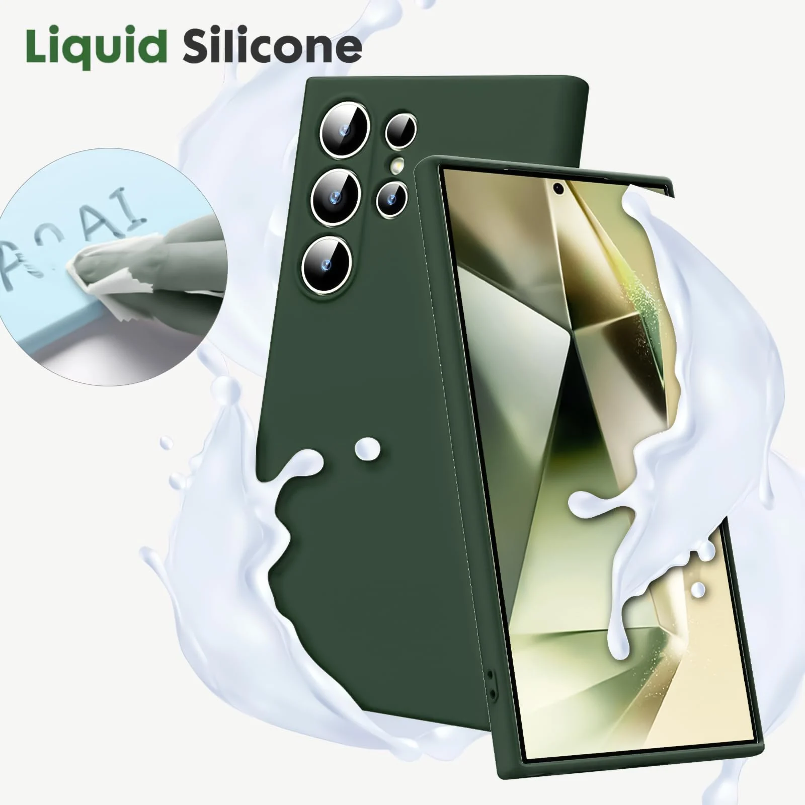 DL3 Mobilak Liquid Silicone Protective Case with Soft Microfiber Lining with Full Camera Protection for Samsung Galaxy S23 Ultra - Green
