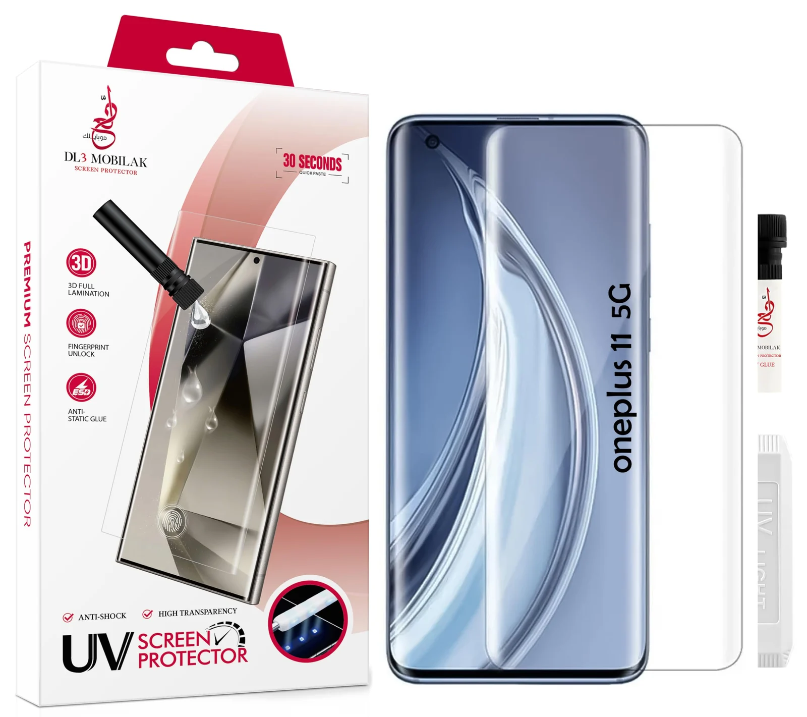 DL3 Mobilak Screen Protector Oneplus 11 5G [Liquid UV Tempered Glass] Full Screen adhesive [Sensitive Touch][Fingerprint Sensor Compatible] HD - Clear