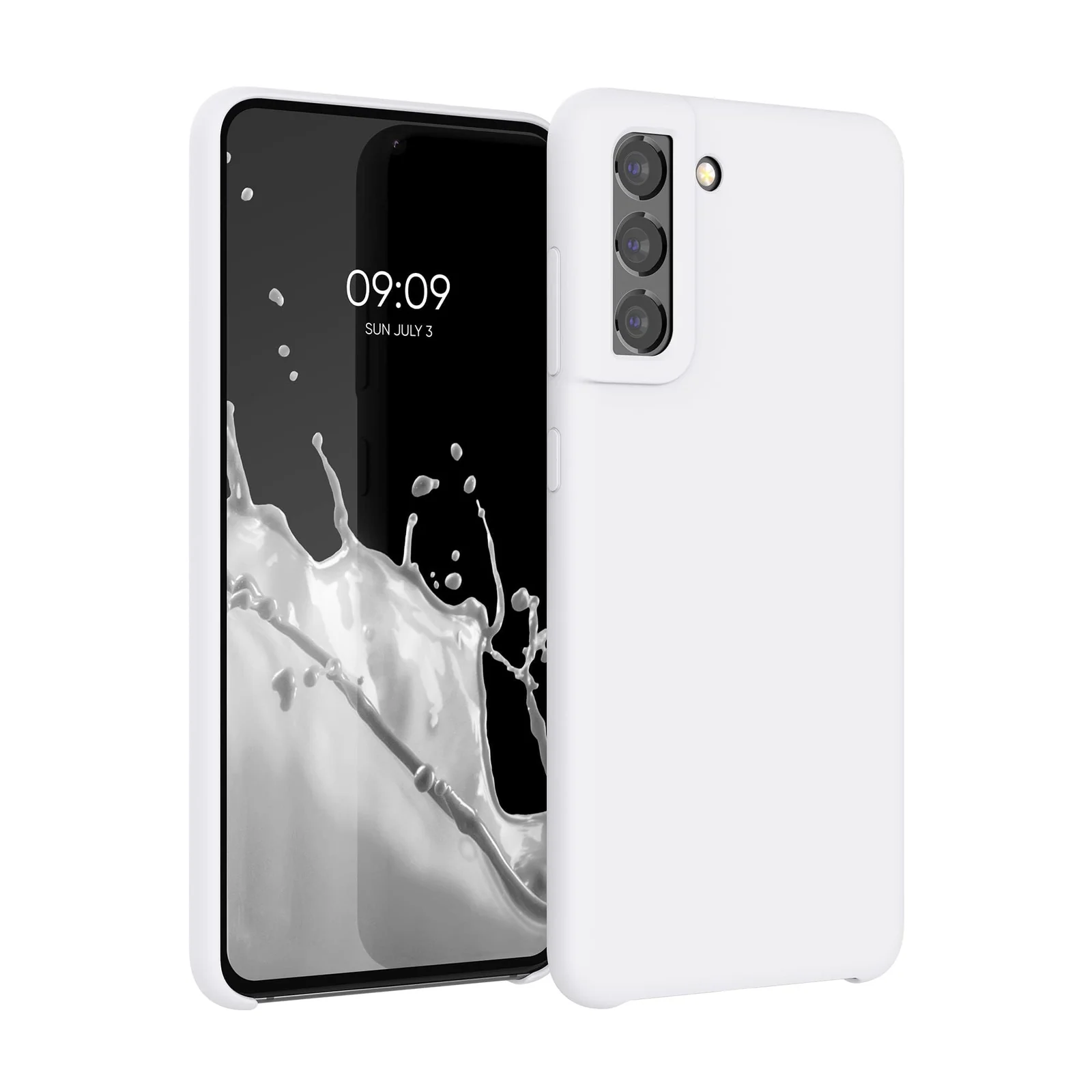 DL3 Mobilak Compatible with Samsung Galaxy S21 FE 5G Case, Liquid Silicone Case, Full Body Protective Cover, Shockproof, Slim Phone Case, Anti-Scratch Soft Microfiber Lining - White