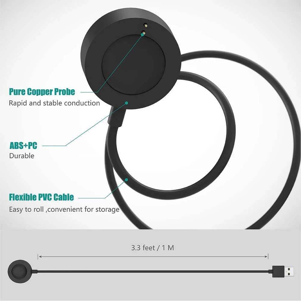 DL3 Mobilak Charger Compatible with Fossil Gen 4 5 5E 6, Emporio Armani, Skagen falster 2, Misfit Vapor 2, Diesel Guard 2.5, Michael Kors Runway - 3.3ft 100cm Smartwatch USB Charging Cable - Unspecified
