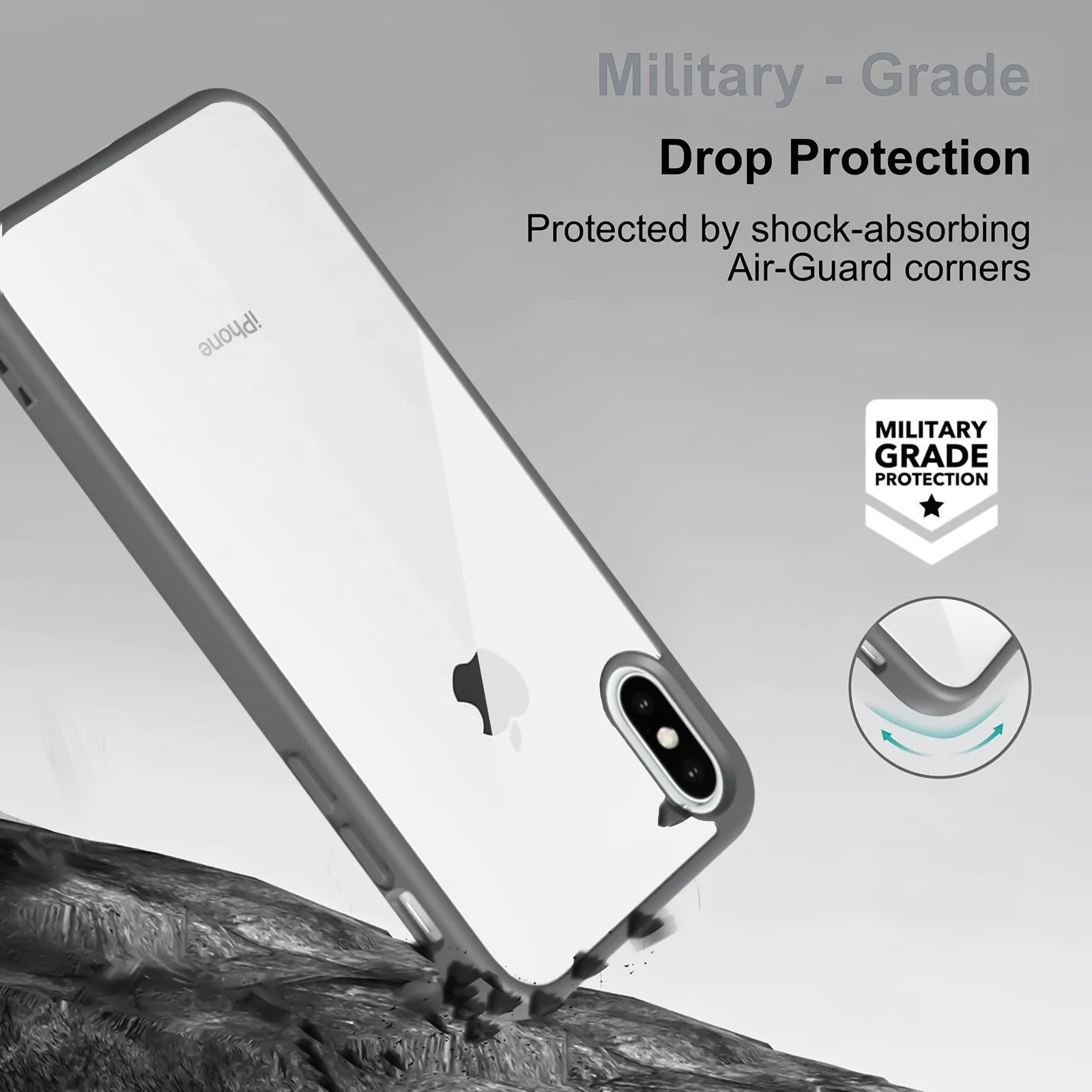 DL3 Mobilak Clear PC and TPU Protective Case for iPhone XS Max with Shockproof Design and Anti-Yellowing Design - Dark Gray