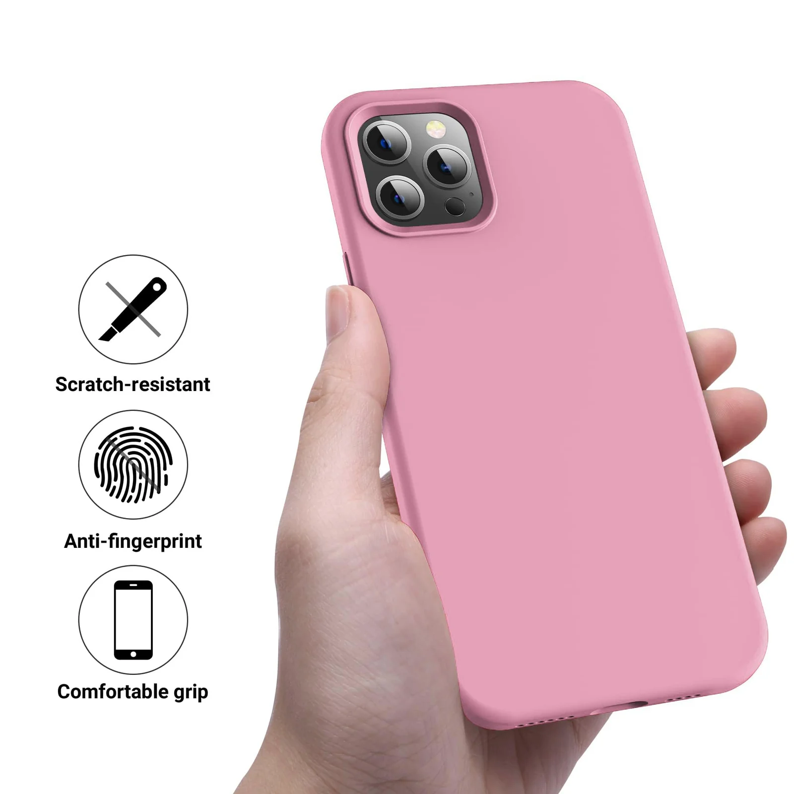 DL3 Mobilak Liquid Silicone Case for iPhone 12 / 12 Pro (6.1 Inch), Shock-absorbing protection, Scratch-resistant surface, Soft microfiber lining - B.Pink