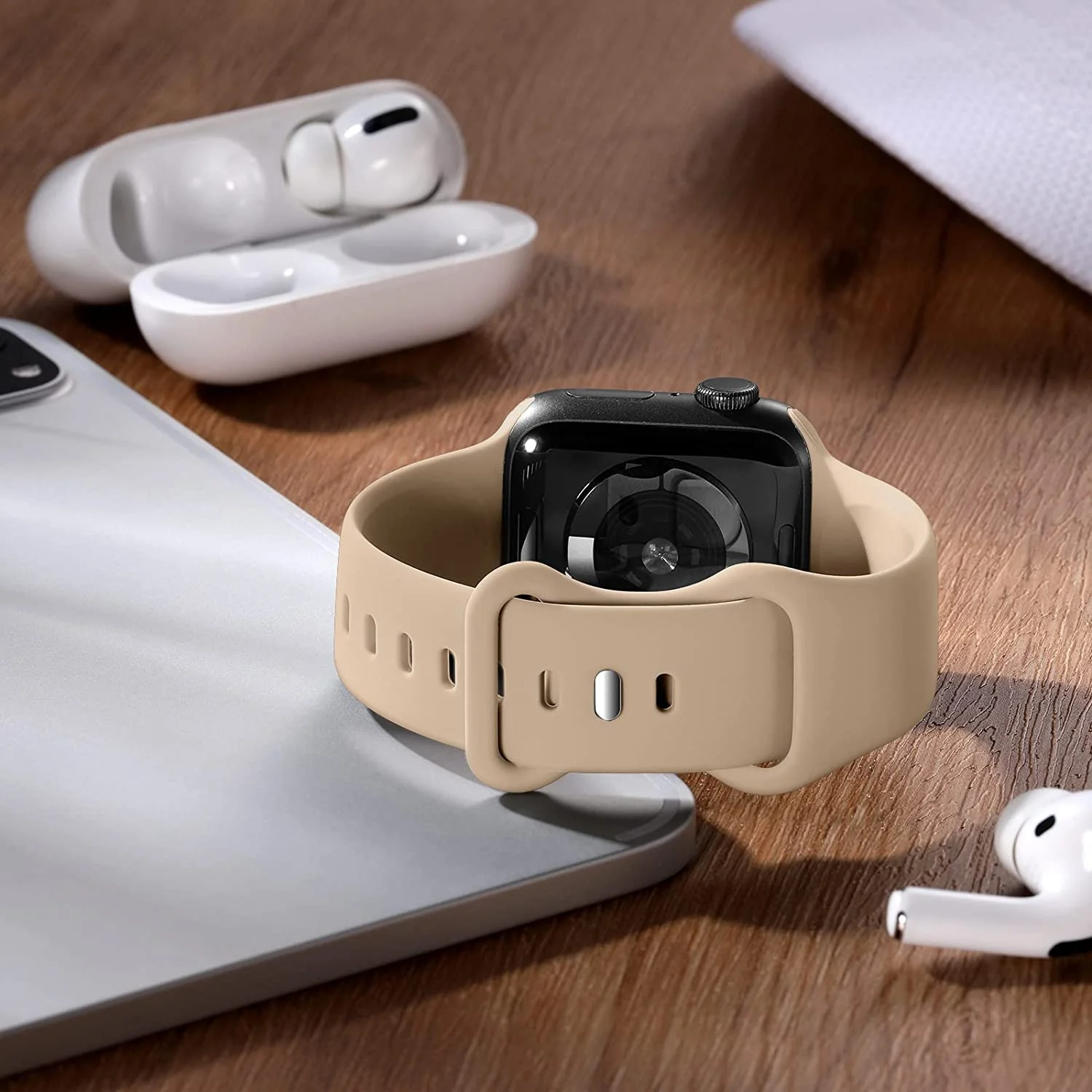 DL3 Mobilak Bands Compatible with Apple Watch Ultra 49mm 45mm 44mm 42mm 41mm 40mm 38mm, Replacement Soft Silicone Strap for iWatch Ultra 2 Series 9/8/7/6/5/4/3/2/1 (42MM/44MM/45MM/49MM) - Light Brown