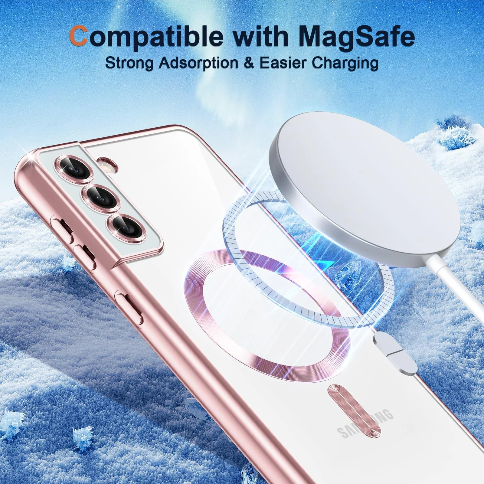 DL3 Mobilak Clear MagSafe-Compatible TPU Case and Camera Lens Protector for Samsung Galaxy S22 Plus - Pink