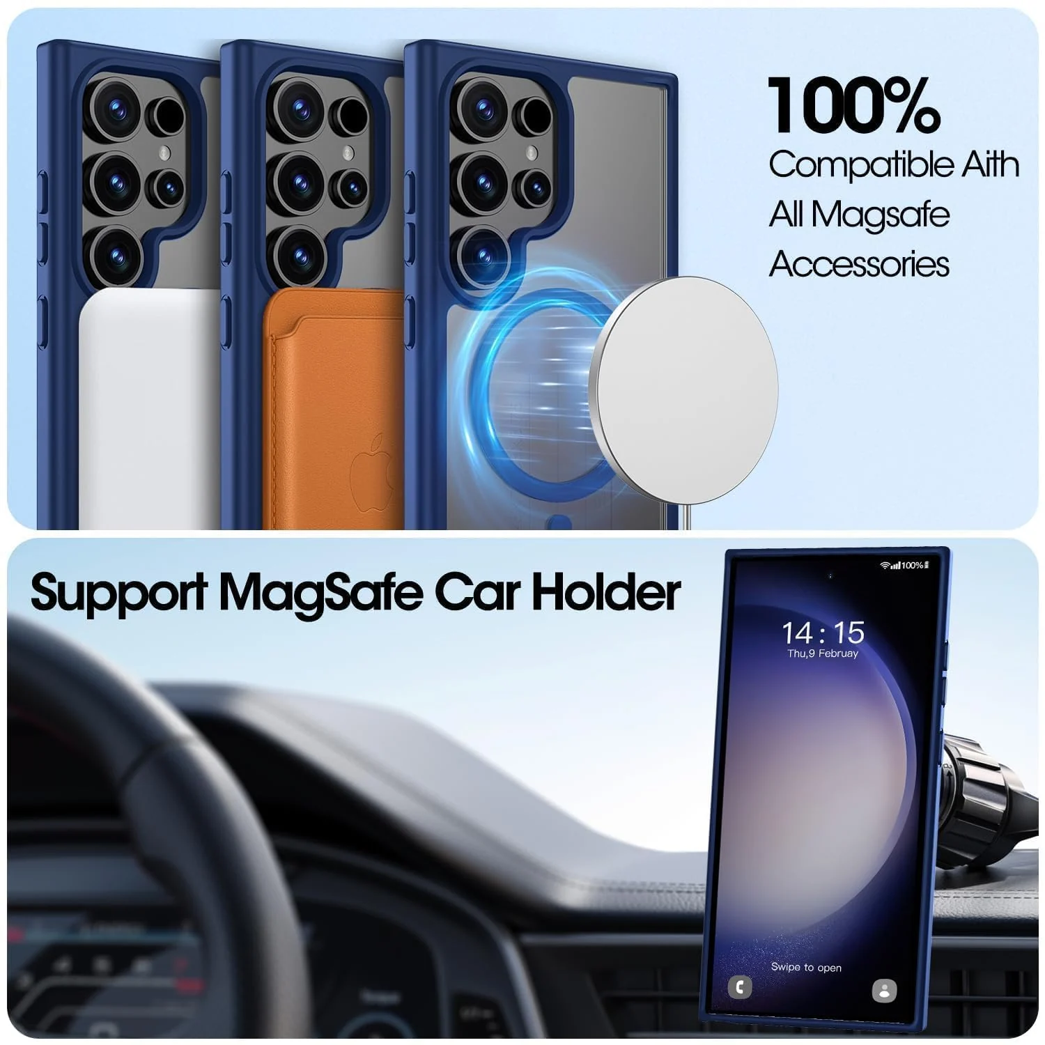 DL3 Mobilak Clear TPU Case for Samsung Galaxy S26 Ultra 5G, Compatible with MagSafe accessories, Supports wireless charging, Built-in magnetic car-mount support - Blue