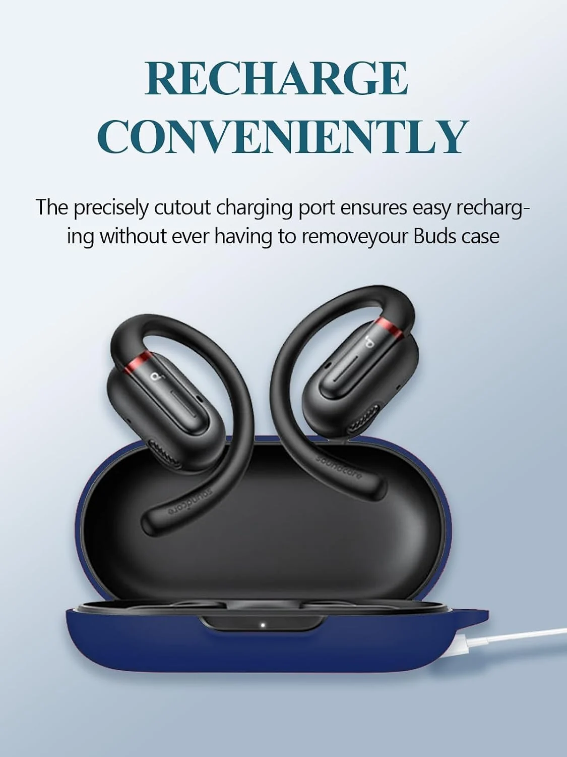 MOBIGON Silicone Earbuds Case with Carabiner for Anker Soundcore V30i, Blue