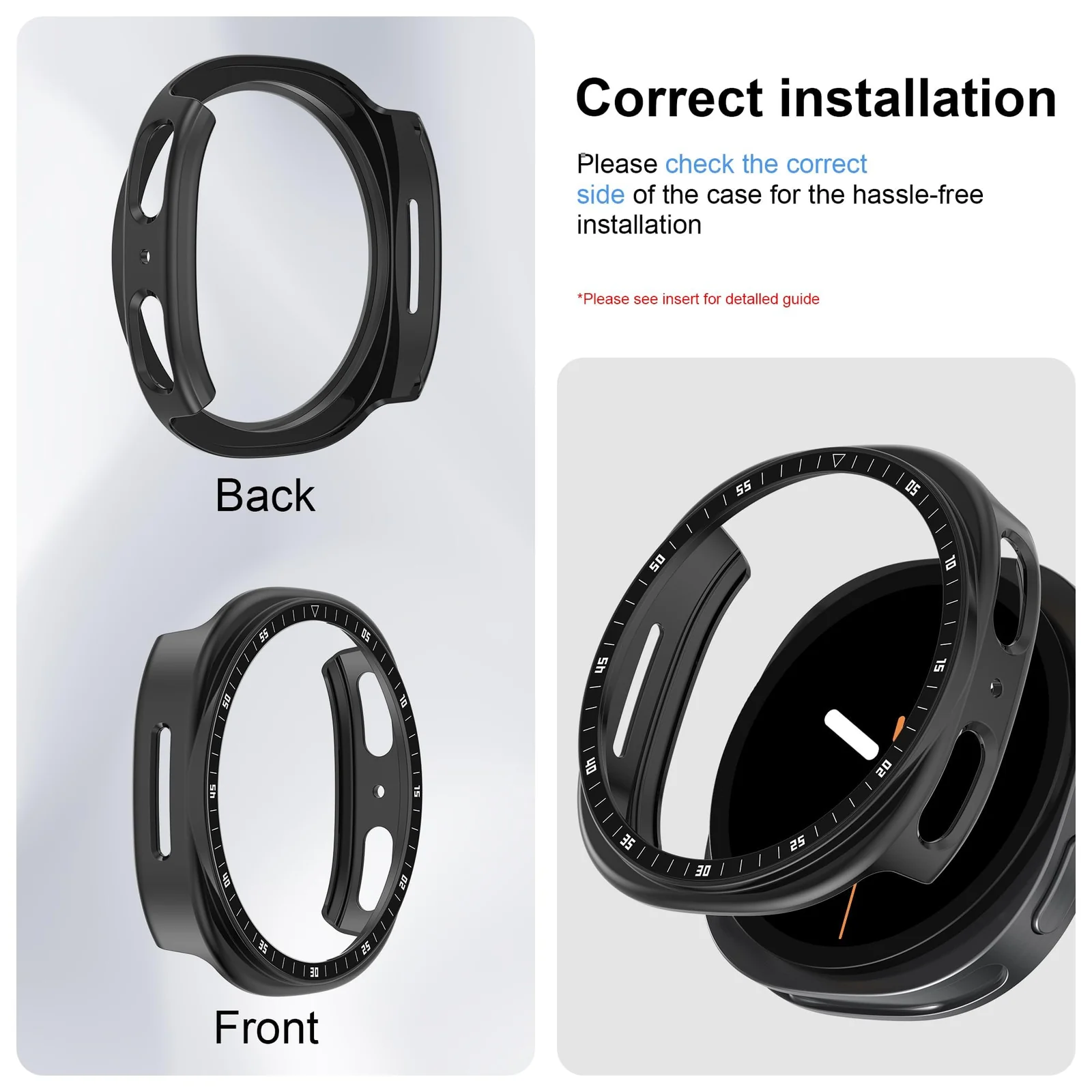 DL3 Mobilak [NO Screen Protector] Bumper Case for Samsung Galaxy Watch 8 44mm, Slim Thin Shockproof Bumper Cover With Metal Scale, Hard PC Protective Frame All-Around Edge - Black
