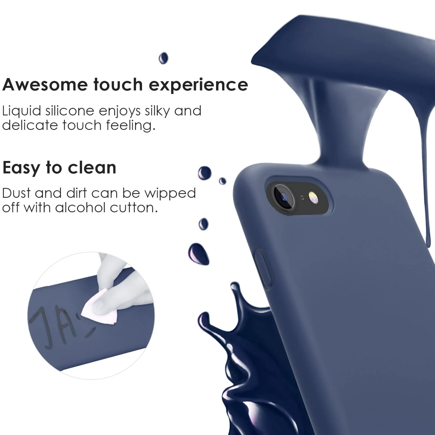 DL3 Mobilak Compatible with iPhone 7/8, iPhone SE 2022, SE 2020, Case, Liquid Silicone Case, Full Body Protective Cover, Shockproof, Slim Phone Case, Anti-Scratch Soft Microfiber - Storm Blue