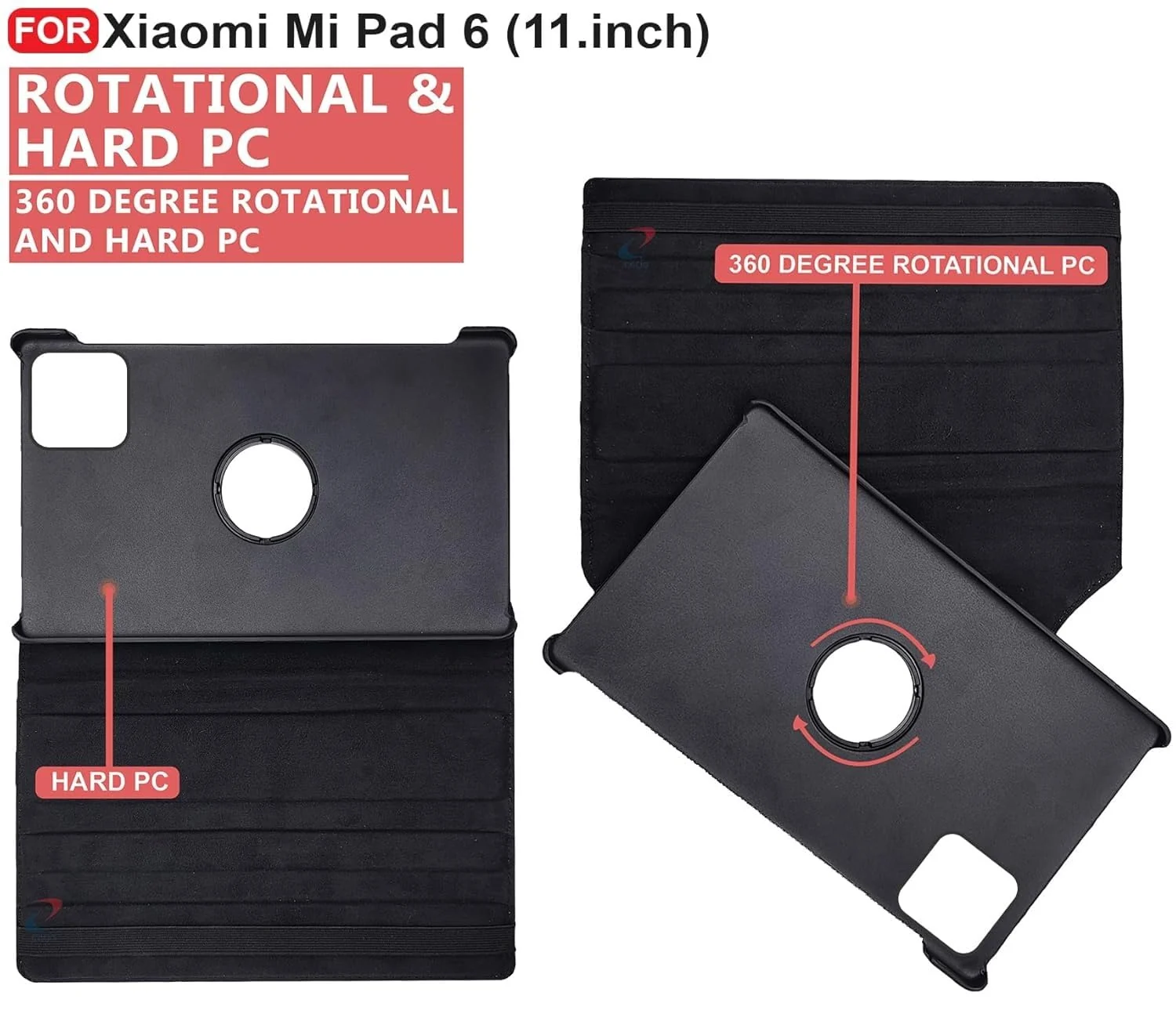 DL3 Mobilak Protective Cover for Xiaomi Pad 6/Xiaomi Pad 6 Pro, 360° Rotatable Smart Stand, Leather Folio Flip Cover with Multi-Angle Viewing, Auto Wake Sleep - Black