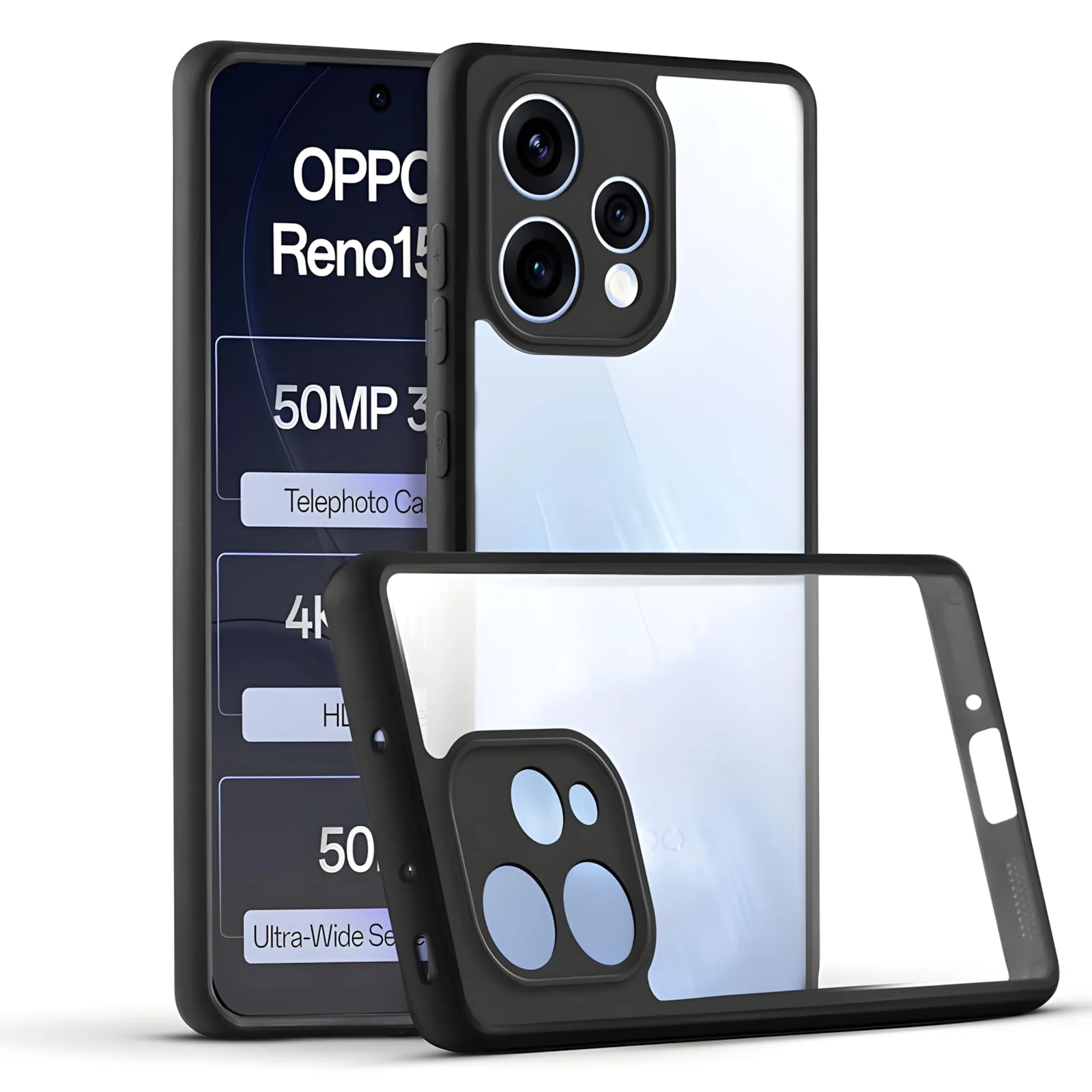 DL3 Mobilak Clear TPU Case for OPPO Reno 15 5G (OPPO Reno15), Camera protection, Shock-absorbing protection, Scratch-resistant surface - Black