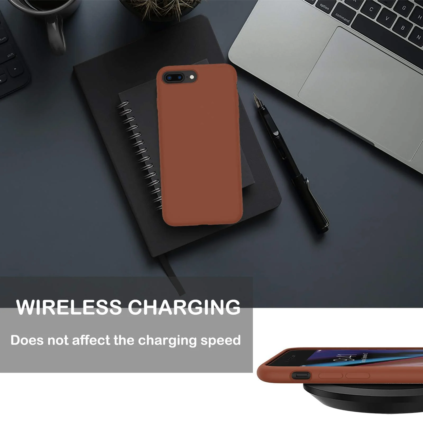 DL3 Mobilak Liquid Silicone Case for iPhone 7 Plus / iPhone 8 Plus, Shock-absorbing protection, Scratch-resistant surface, Soft microfiber lining - Brown