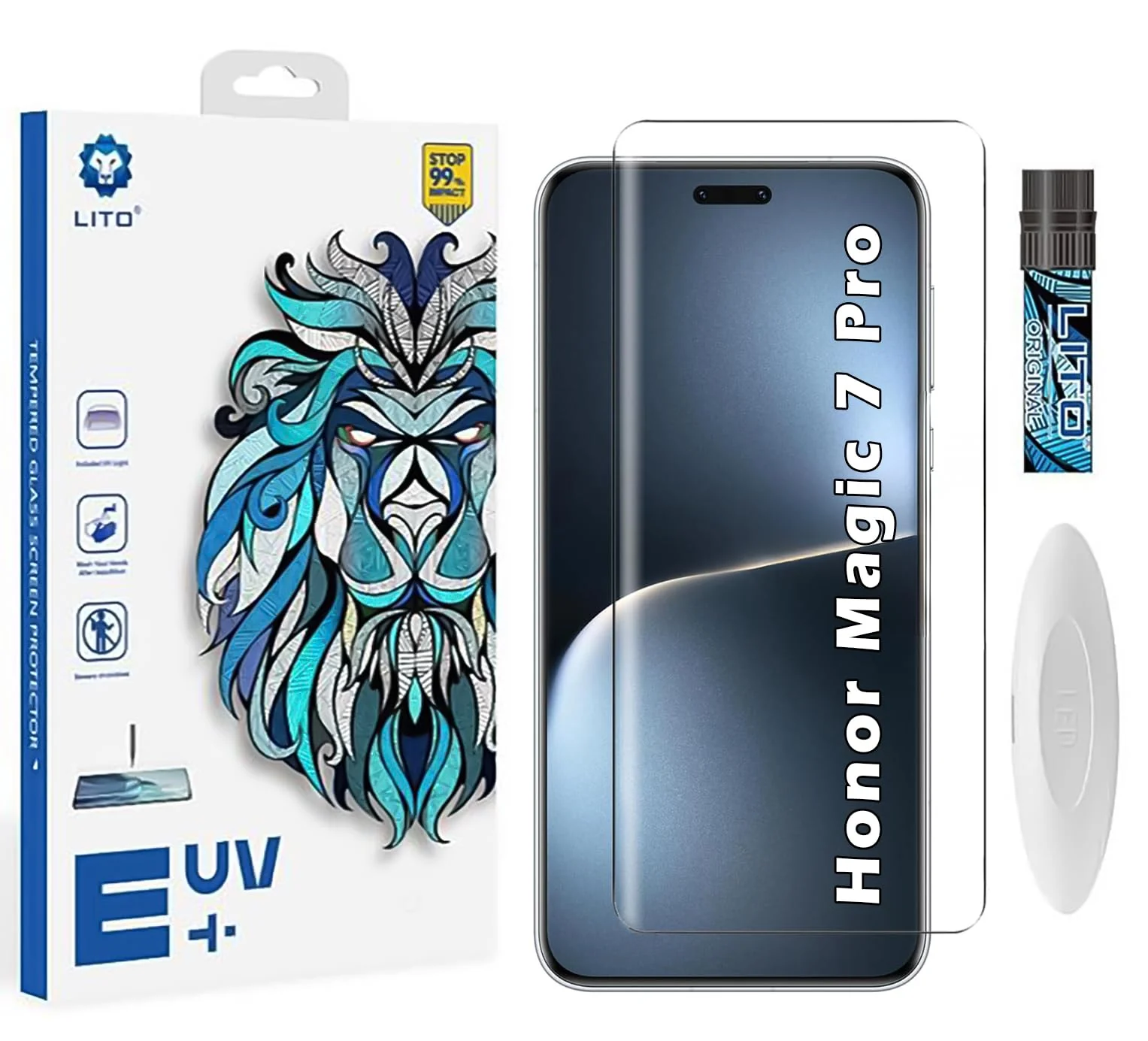 DL3 Mobilak Li-to Screen Protector Honor Magic 7 Pro 5G [Liquid UV Tempered Glass] Full Screen adhesive [Sensitive Touch][Fingerprint Sensor Compatible] HD - Clear