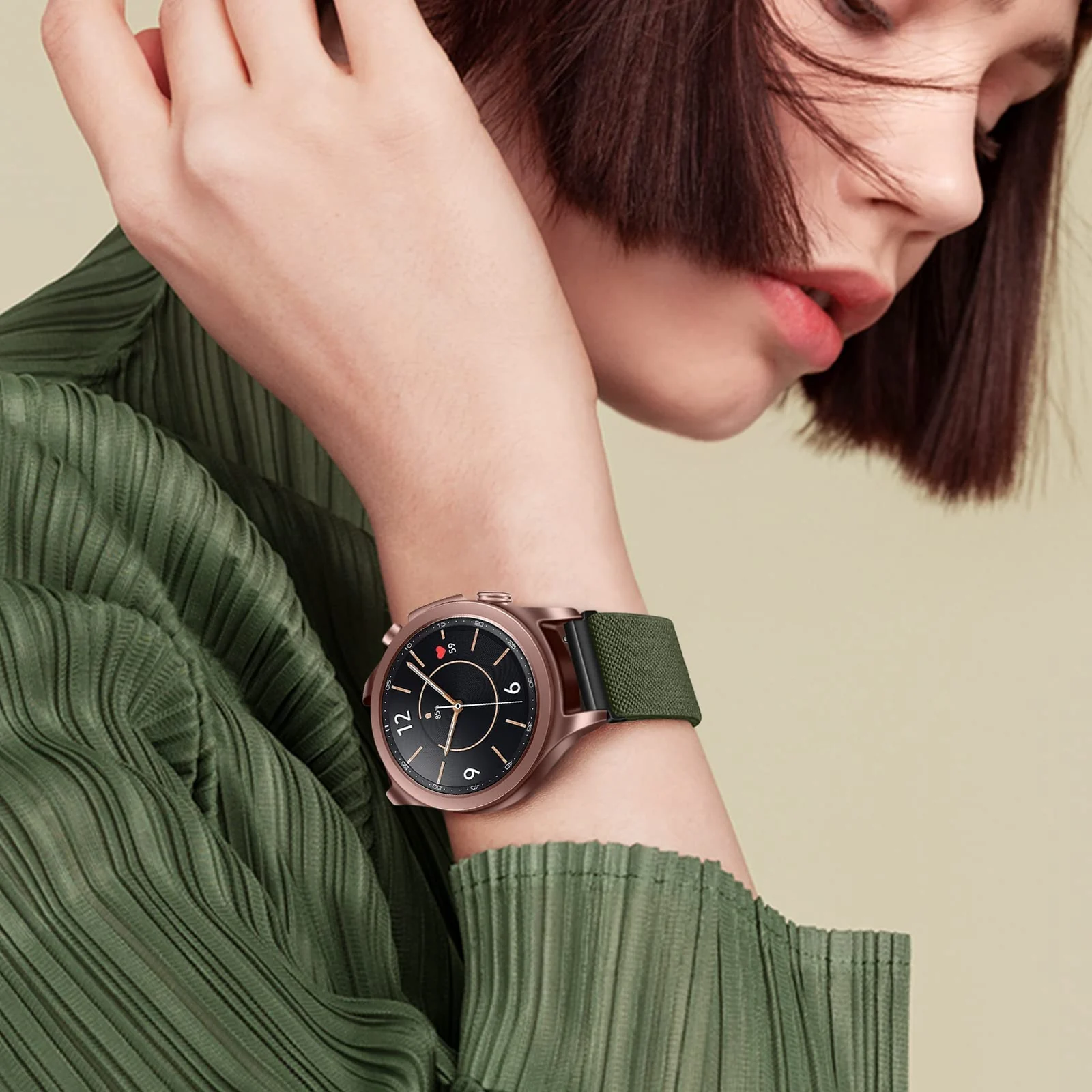 DL3 Mobilak Strap Nylon Loop 20MM Band For Samsung Galaxy Watch 7/6/5/4 40mm 44mm/Watch 5 Pro 45mm/S2 classic/active 2 40mm 44mm/Amazfi GTS 2/2e/3/3 Pro/4/GTS 2 Mini/3 Mini/4 Mini/Bip 3 - Black