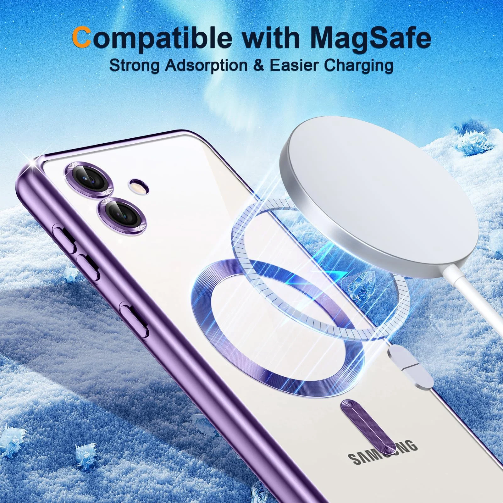 DL3 Mobilak Clear MagSafe-Compatible TPU Case and Camera Lens Protector for Samsung Galaxy A06 - Purple