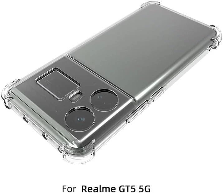 DL3 Mobilak Case Compatible with realme GT5 5G, Cover Silicone Transparen t TPU Gorilla Anti-shock Protector Camera Shockproof Corners - Clear