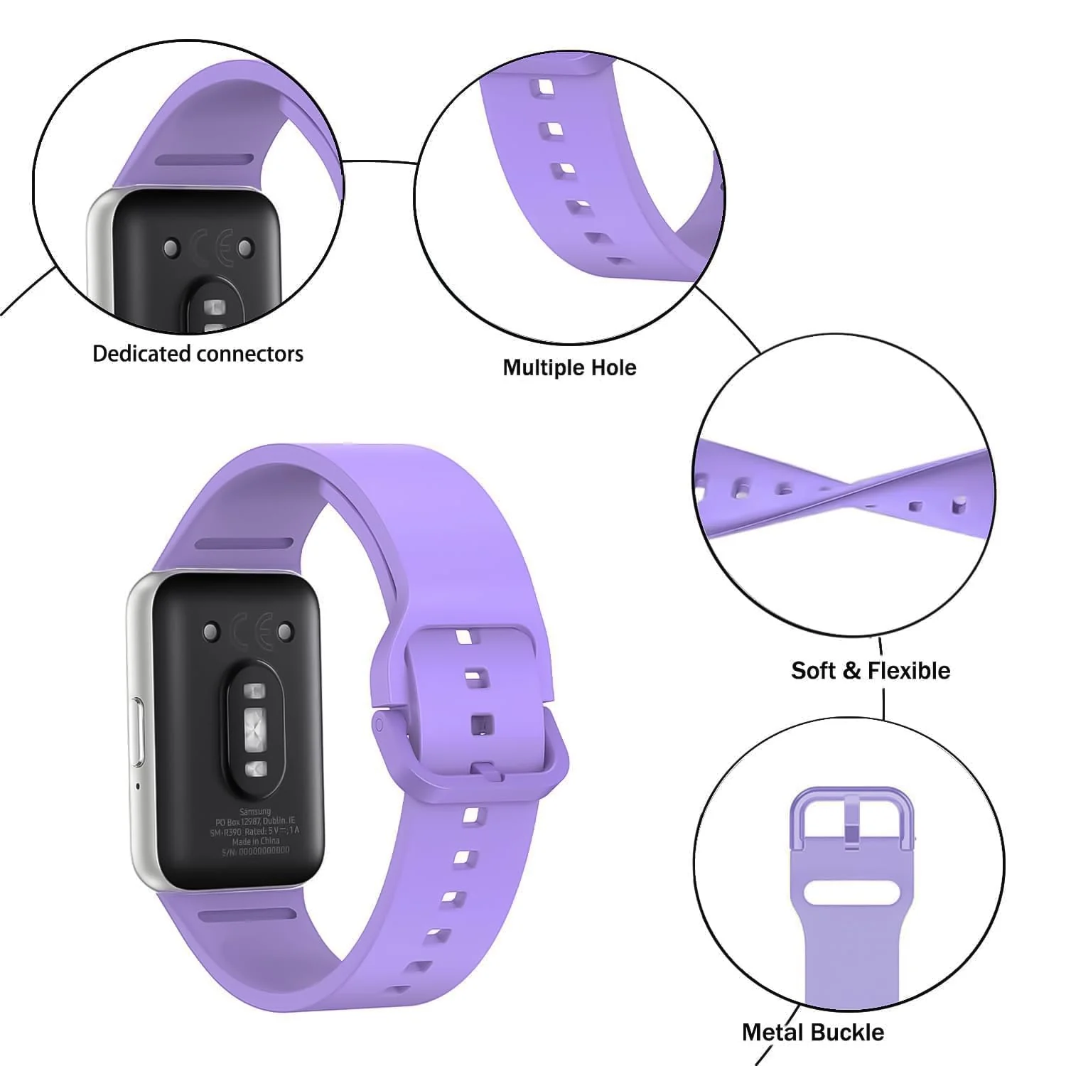 DL3 MOBILAK Silicone Bracelet for Samsung Galaxy Fit 3 Strap, Soft Silicone Sport Replacement Strap For Women/Men, Adjustable Waterproof Sports Band - Light Purple
