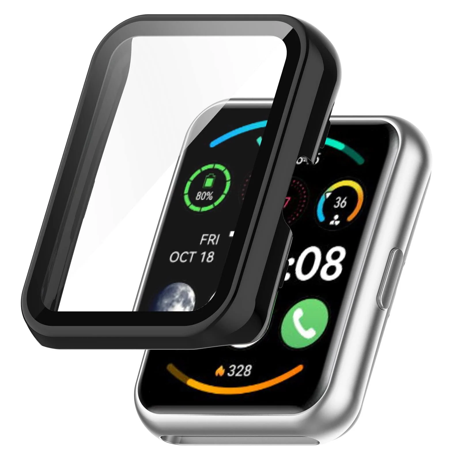 DL3 Mobilak Protective Case Compatible with Huawei Watch Fit 2 9H Hardness PC Case Bumper Full Slim Protective Cover with Tempered Glass For Huawei Watch Fit2 - Black