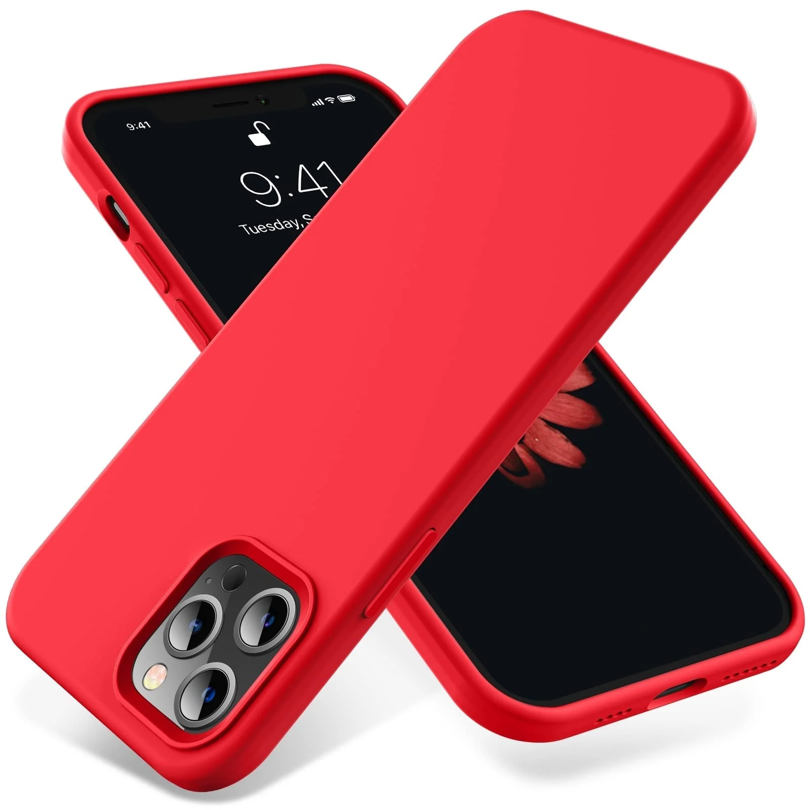DL3 Mobilak Liquid Silicone Protective Case with Soft Microfiber Lining for iPhone 14 Pro Max (6.7 Inch) - Red