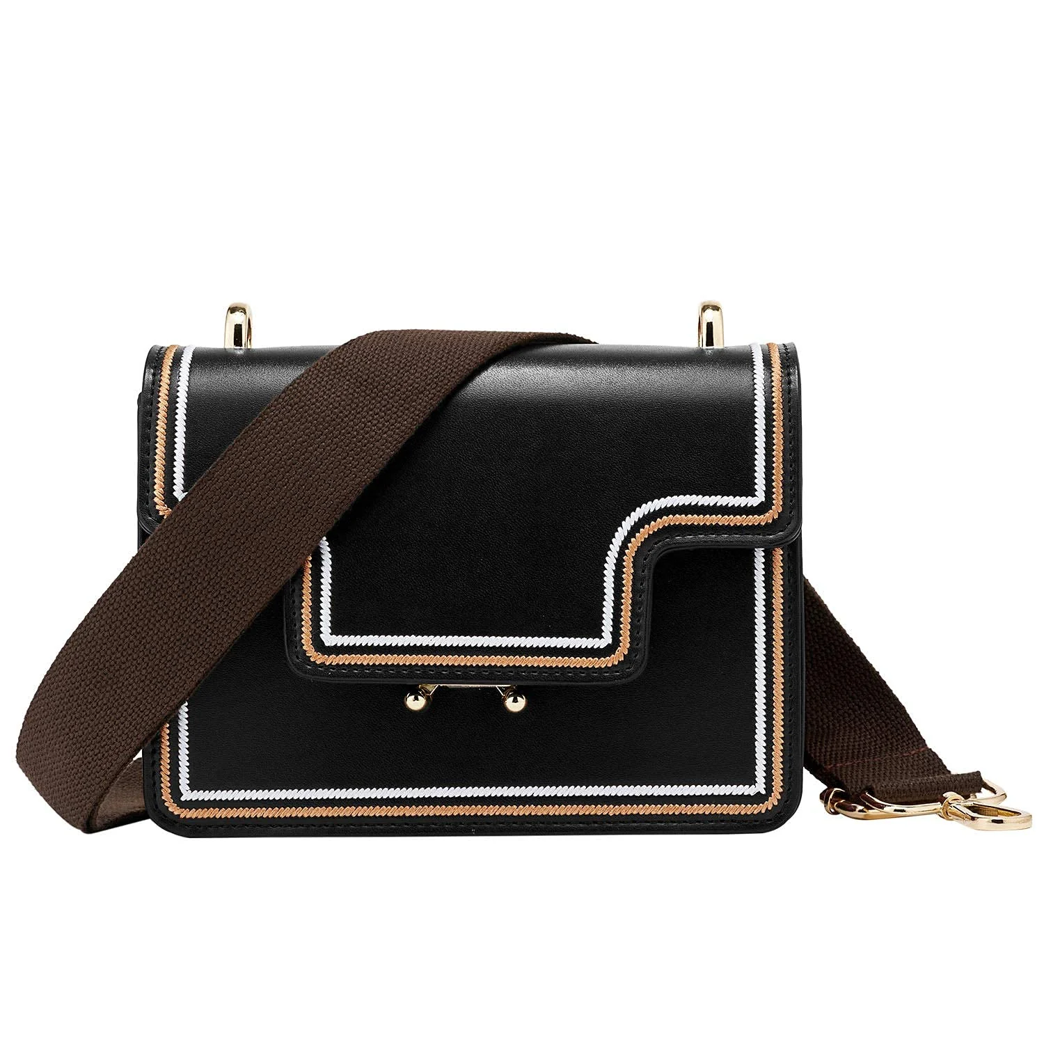 DL3 Mobilak Adjustable Wide Crossbody Bag Strap for Women, Replacement Shoulder Strap for Handbags, Totes & Purses with Elegant Embroidered Pattern and Metal Hooks - Coffee