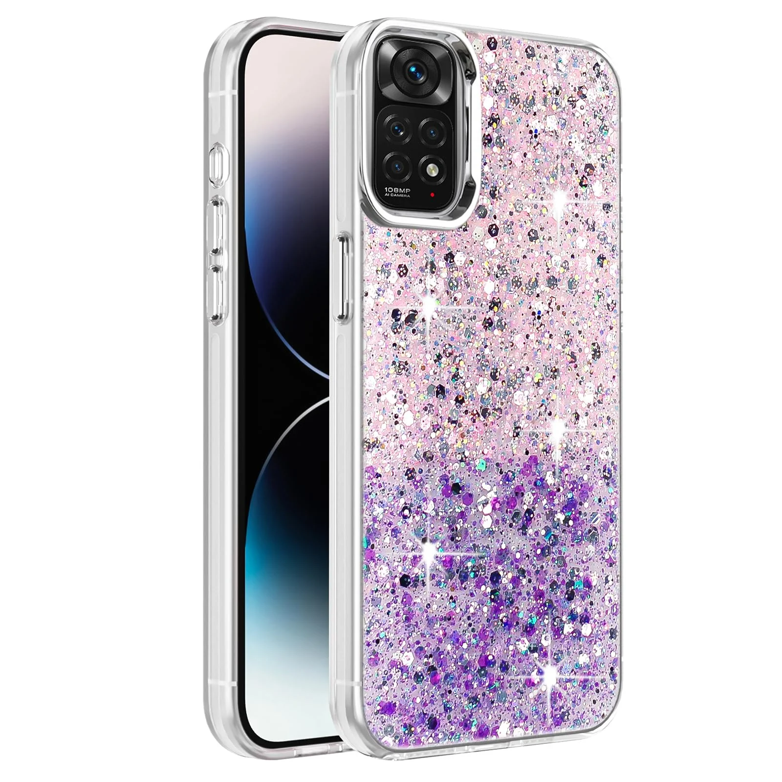 DL3 Mobilak Glitter Rhinestone Protective Case for Xiaomi Redmi Note 11 4G / Note 11S with Shockproof Design - Pink Purple