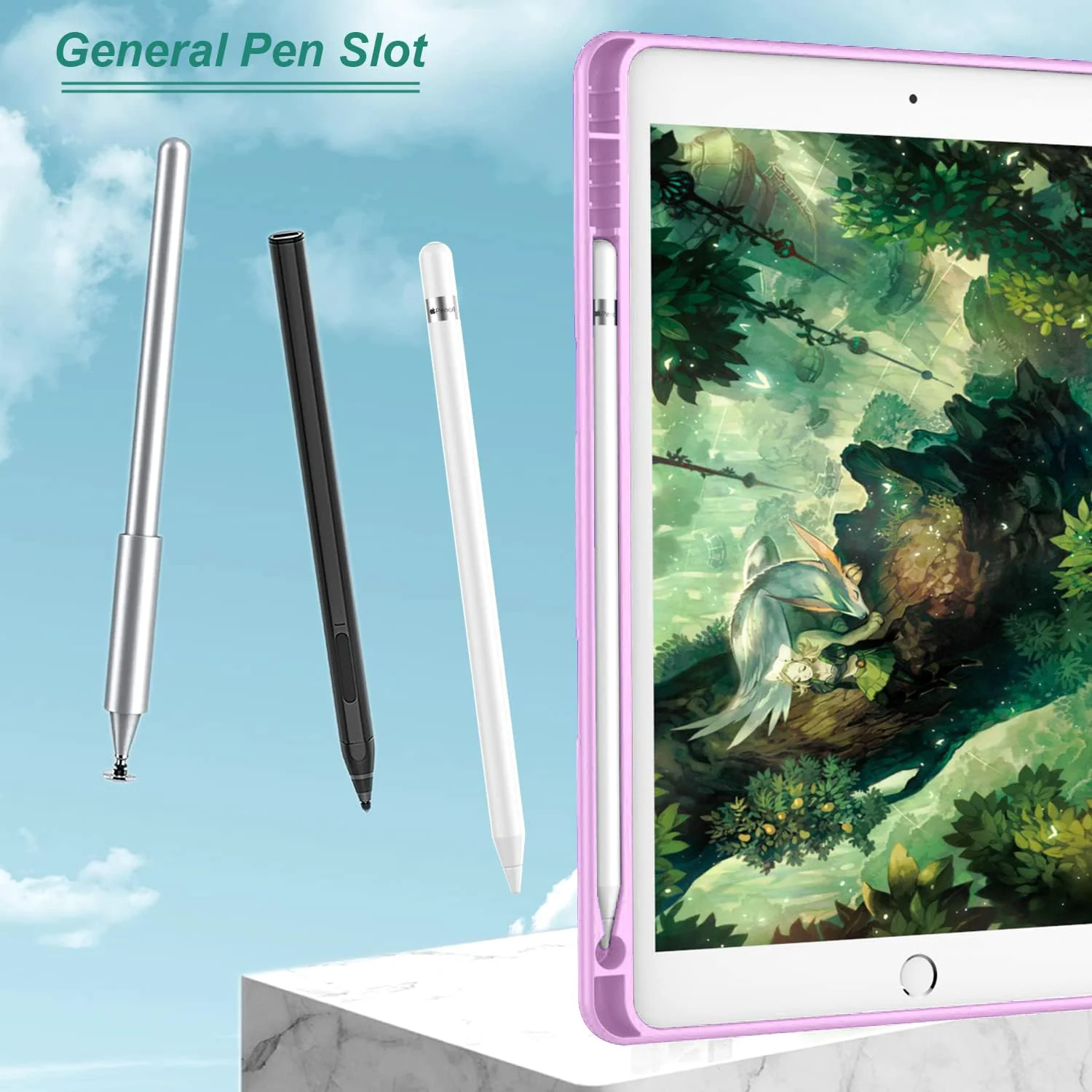 DL3 Mobilak iPad 9th/ 8th/ 7th Generation, Case for iPad 10.2-Inch 2021/2020/ 2019 with Pencil Holder, iPad 7th Gen 2019 Case with Soft Silicone Back, Auto Wake/Sleep Cover - Pastel Violet
