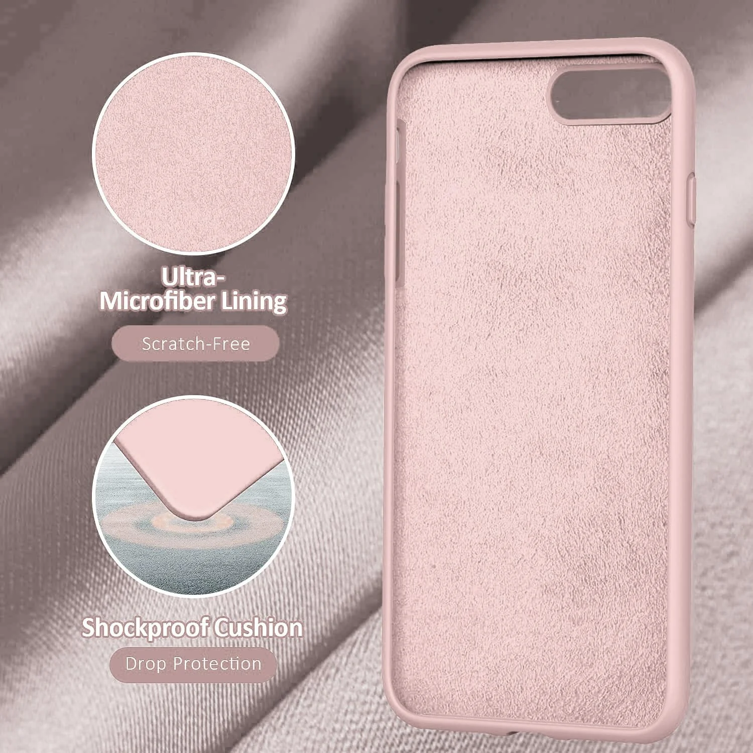 DL3 Mobilak Liquid Silicone Protective Case for iPhone 7 Plus / iPhone 8 Plus with Camera Protection and Microfiber Lining - A Pink Sand
