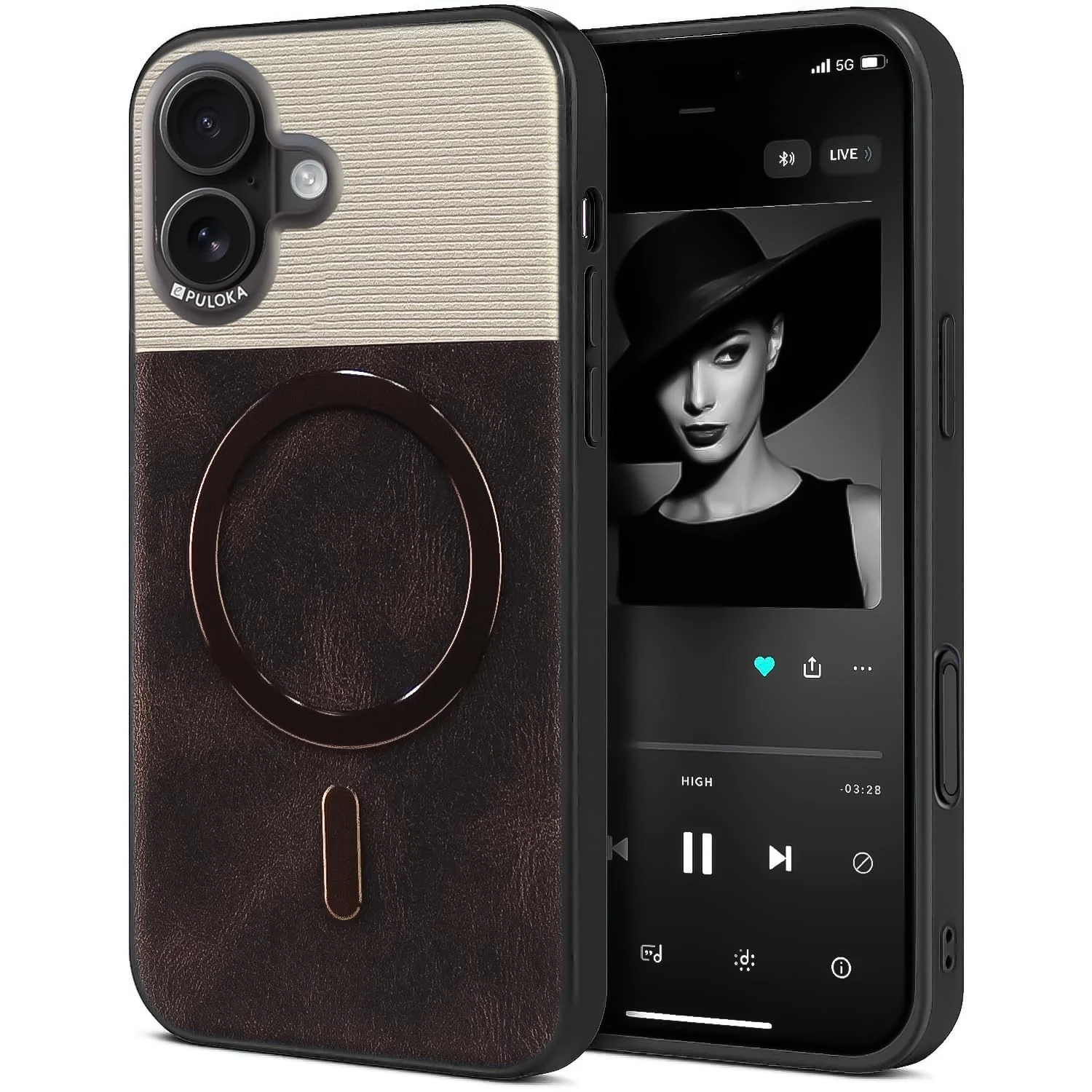 DL3 Mobilak Leather Wallet Case for iPhone 16 6.1-Inch Compatible with, Compatible with MagSafe accessories, Supports wireless charging, Camera protection