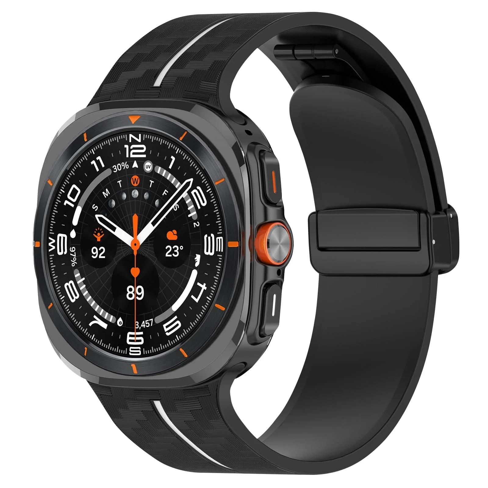 DL3 Mobilak Compatible for Samsung Galaxy Watch Ultra Band 47mm for Men Women, Soft Silicone Waterproof Sport Strap with Magnetic Clasp, Stylish Carbon Fiber Replacement Galaxy Watch 7 Ultra Bands - Black White