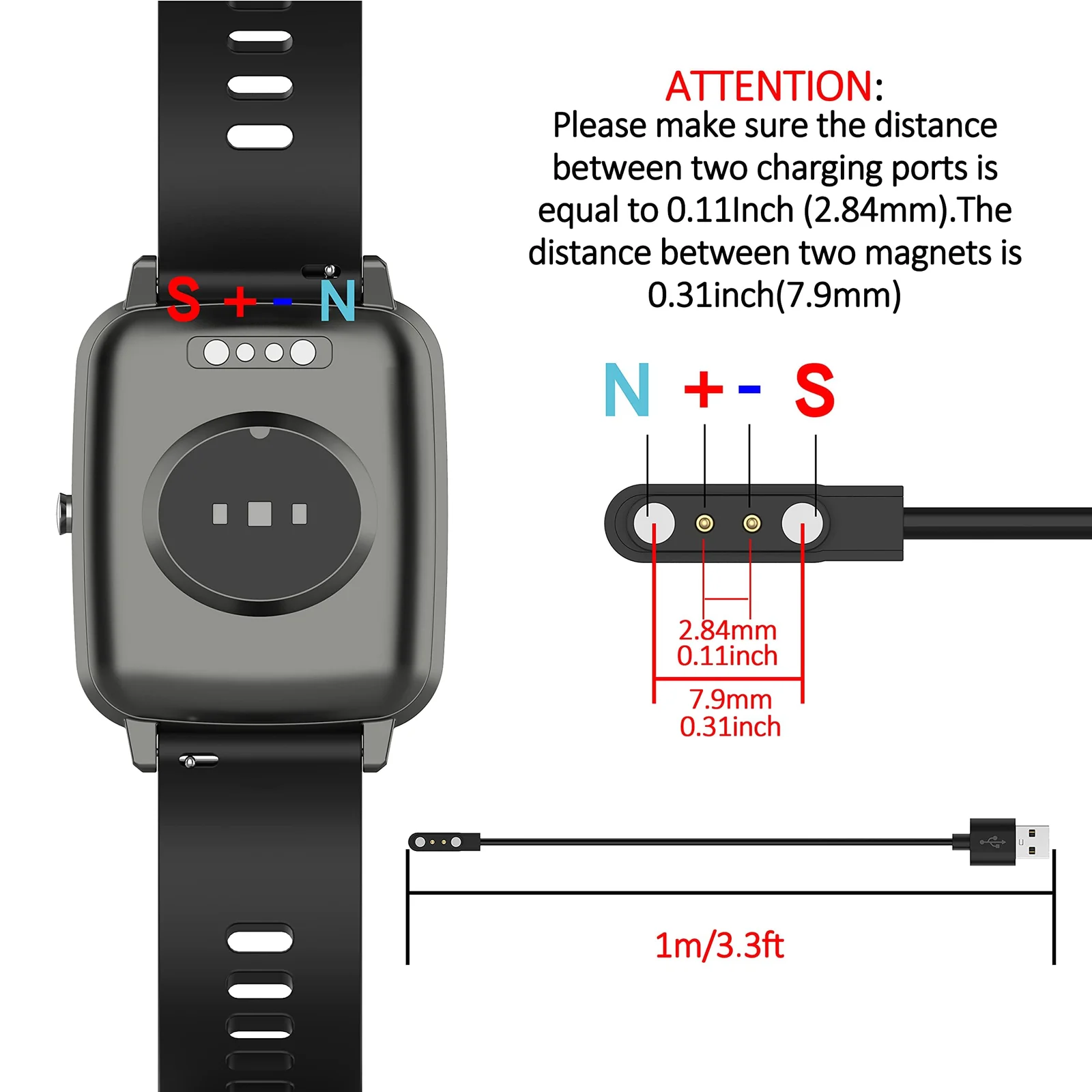 DL3 Mobilak Compatible with Mibro Lite 2/Mibro T1/Mibro Air/Mibro C2/C3/Mibro GS/Mibro GS PRO/Mibro A2/Mibro T2 Charger Charging Cable Cord Dock,50CM Replacement Charging Cradle Adapter Dock - Black
