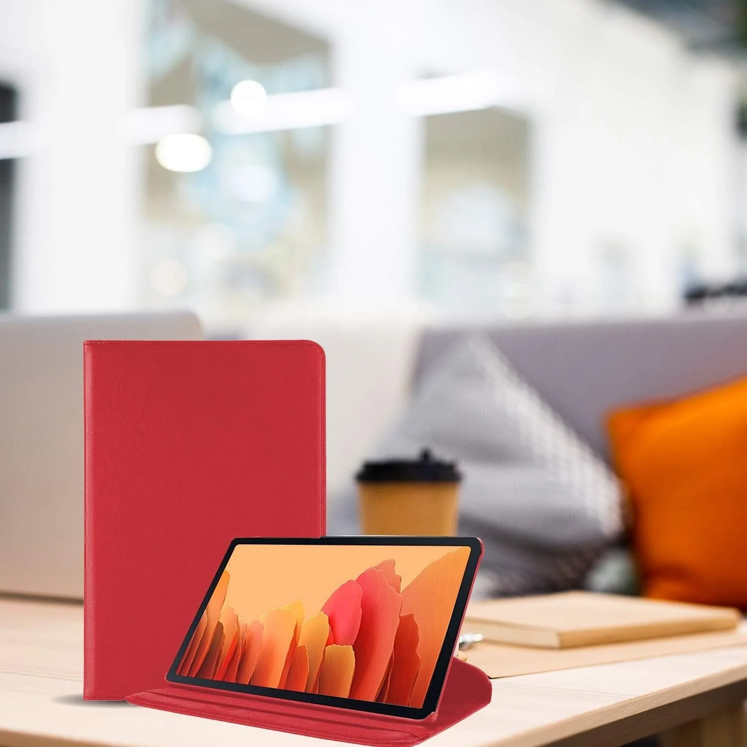 DL3 Mobilak Protective Cover for Samsung Galaxy Tab A 2019 10.1 Inch (SM-T510 SM-T515), 360° Rotatable Smart Stand, Leather Folio Flip Cover with Multi-Angle Viewing, Auto Wake Sleep - Red