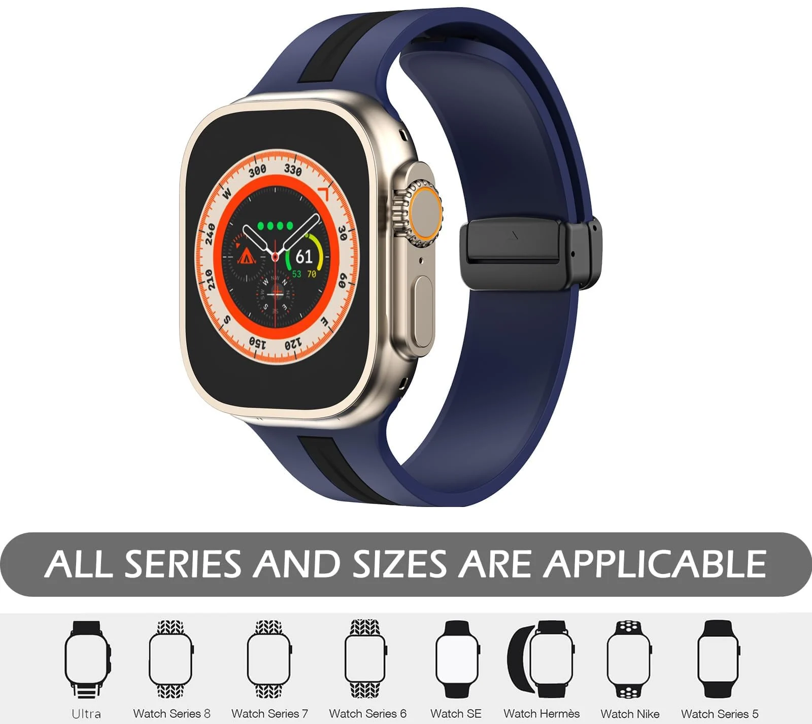DL3 Mobilak Magnetic Strap for Apple Watch Band 49mm 45mm 44mm 41mm 40mm 38mm 42mm, Sport Silicone Replacement Wristband Strap for iwatch Series 9 8/7/6/5/4/3/2/SE (38mm/40mm/41mm) - Blue Black