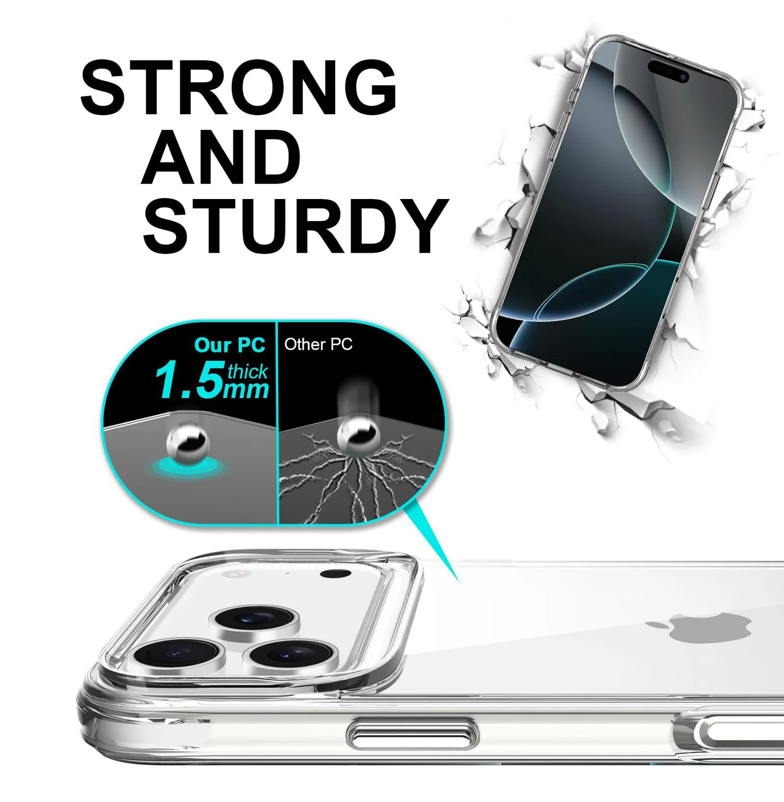 DL3 Mobilak Rugged Protective Case for iPhone 17 Pro 6.3-Inch, Supports wireless charging, Shock-absorbing protection, Non-slip grip - Clear
