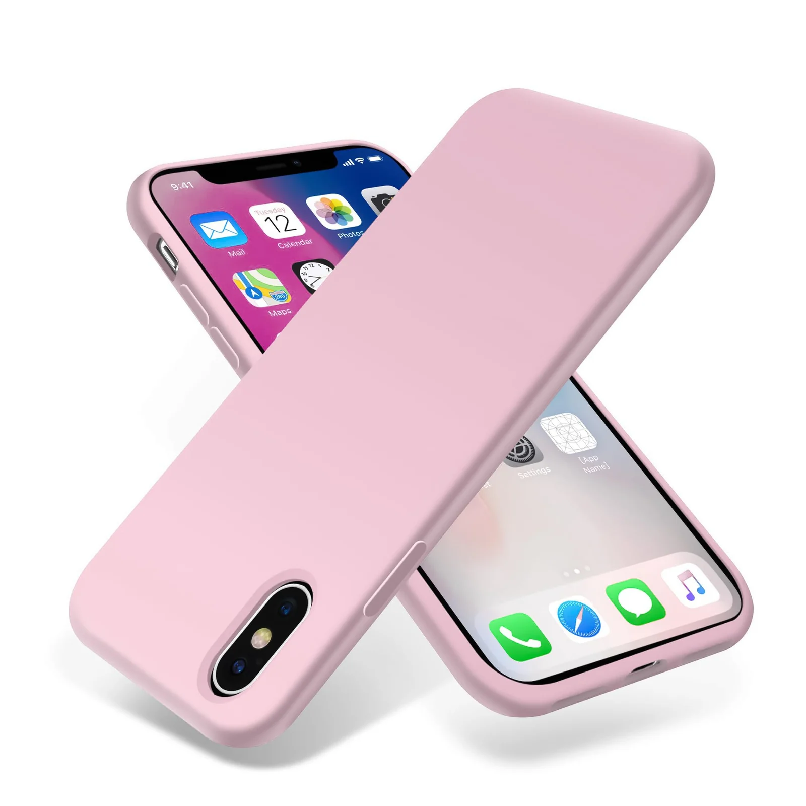 DL3 Mobilak Compatible with iPhone X/iPhone XS Case, Liquid Silicone, Full Body Protective Cover, Shockproof, Slim Phone Case, Anti-Scratch Soft Microfiber Lining - Pink