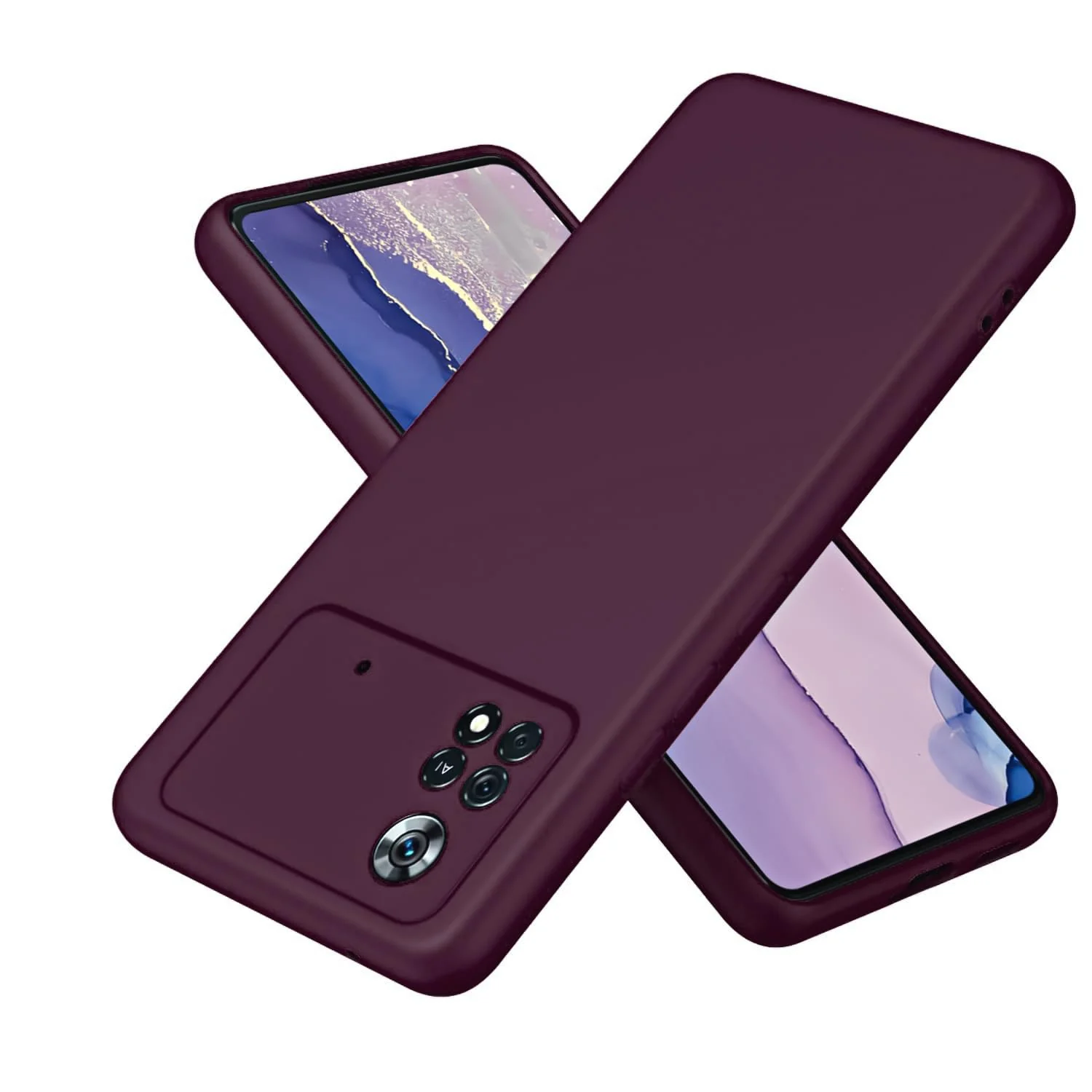 DL3 Mobilak Liquid Silicone Protective Case with Soft Microfiber Lining with Full Camera Protection for Xiaomi Poco X4 Pro 5G - Wine Red