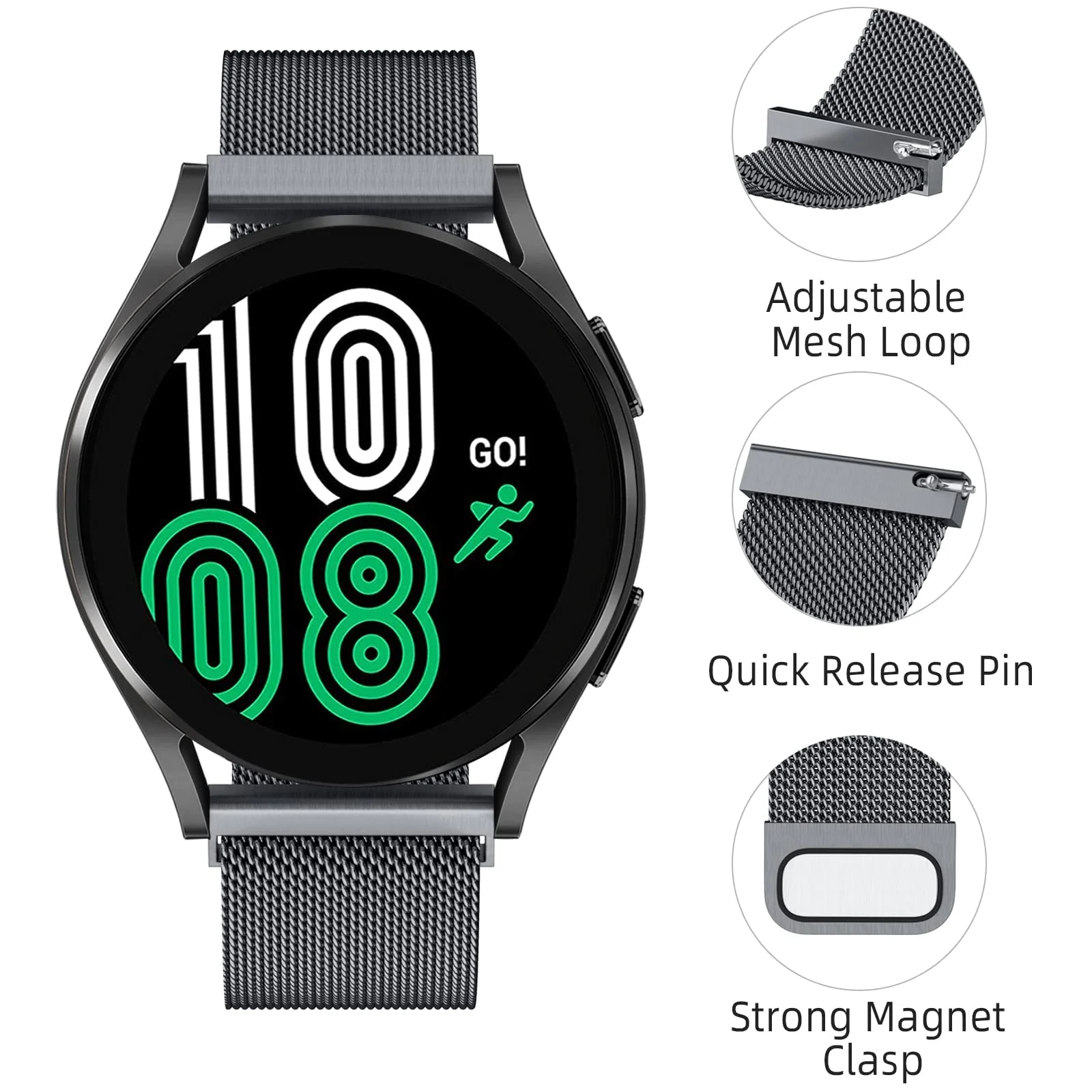 DL3 Mobilak Band stainless steel Magnetic 20MM Strap For Samsung Gear Sport/Watch 7/6/5/4/5 Pro 45mm/S2 classic/active 2 40mm 44mm/Amazfi GTS 2/2e/GTS 3/3 Pro/GTS 4/GTS 2 Mini/3 Mini/4 Mini/Bip 3 Pro - Grey