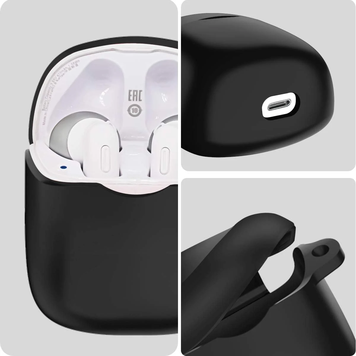 DL3 Mobilak Silicone Case Compatible with JBL Tune 220TWS/225TWS Earbuds, Soft Silicone Protective Case Cover, Shockproof Sleeve with Carabiner - Black