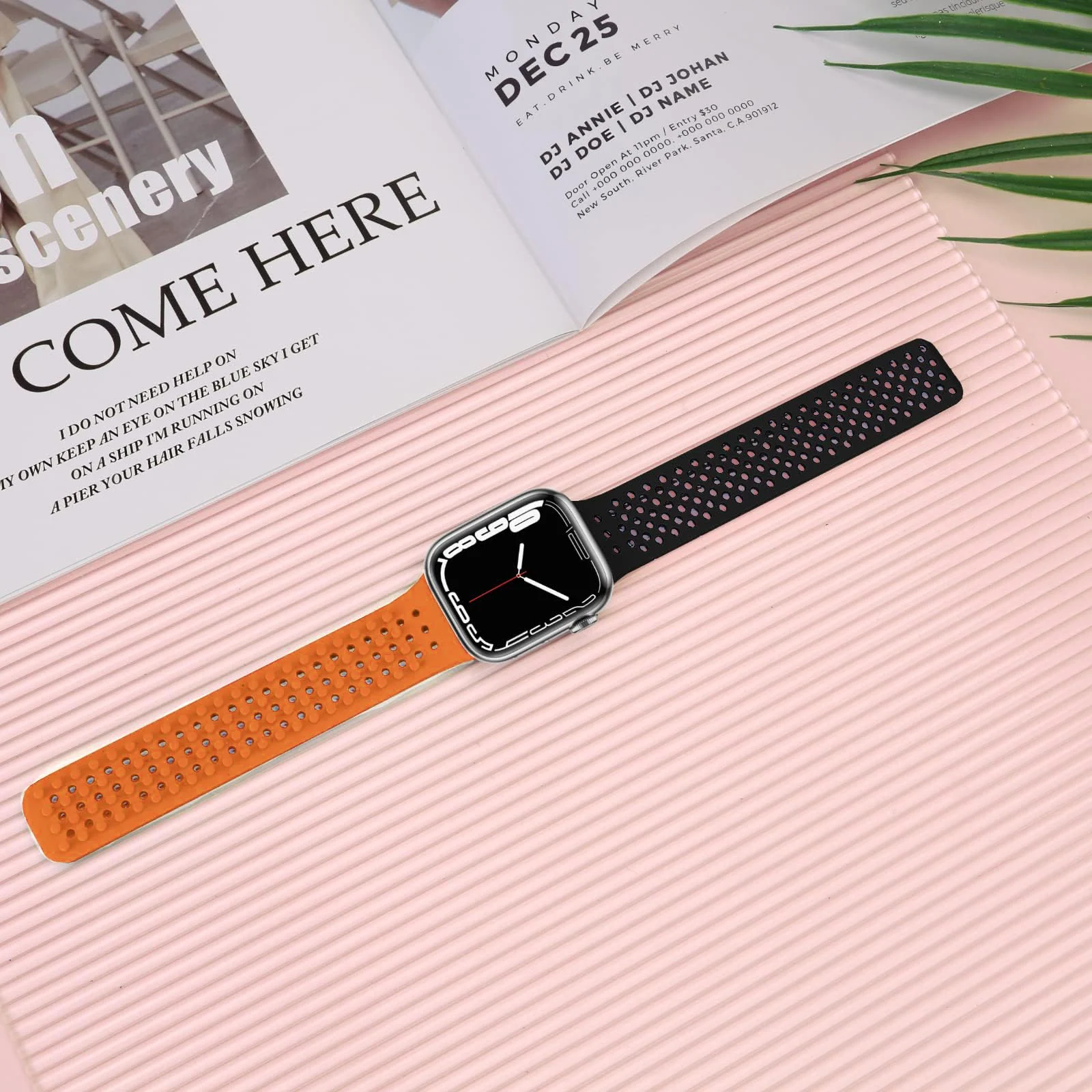 DL3 Mobilak Soft Silicone Band For Apple Watch Ultra Bands 49mm 45mm 44mm 42mm, Sport Replacement Wristband No Clasps for iWatch Series 8 ultra 7 6 5 4 SE 3 2 Women Men, Waterproof Strap - Orange Black