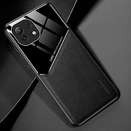 DL3 Mobilak Leather and PC Protective Case for Xiaomi 11 Lite 5G NE / Xiaomi Mi 11 Lite (4G / 5G), Built-in magnetic car-mount support, Shock-absorbing protection - Black